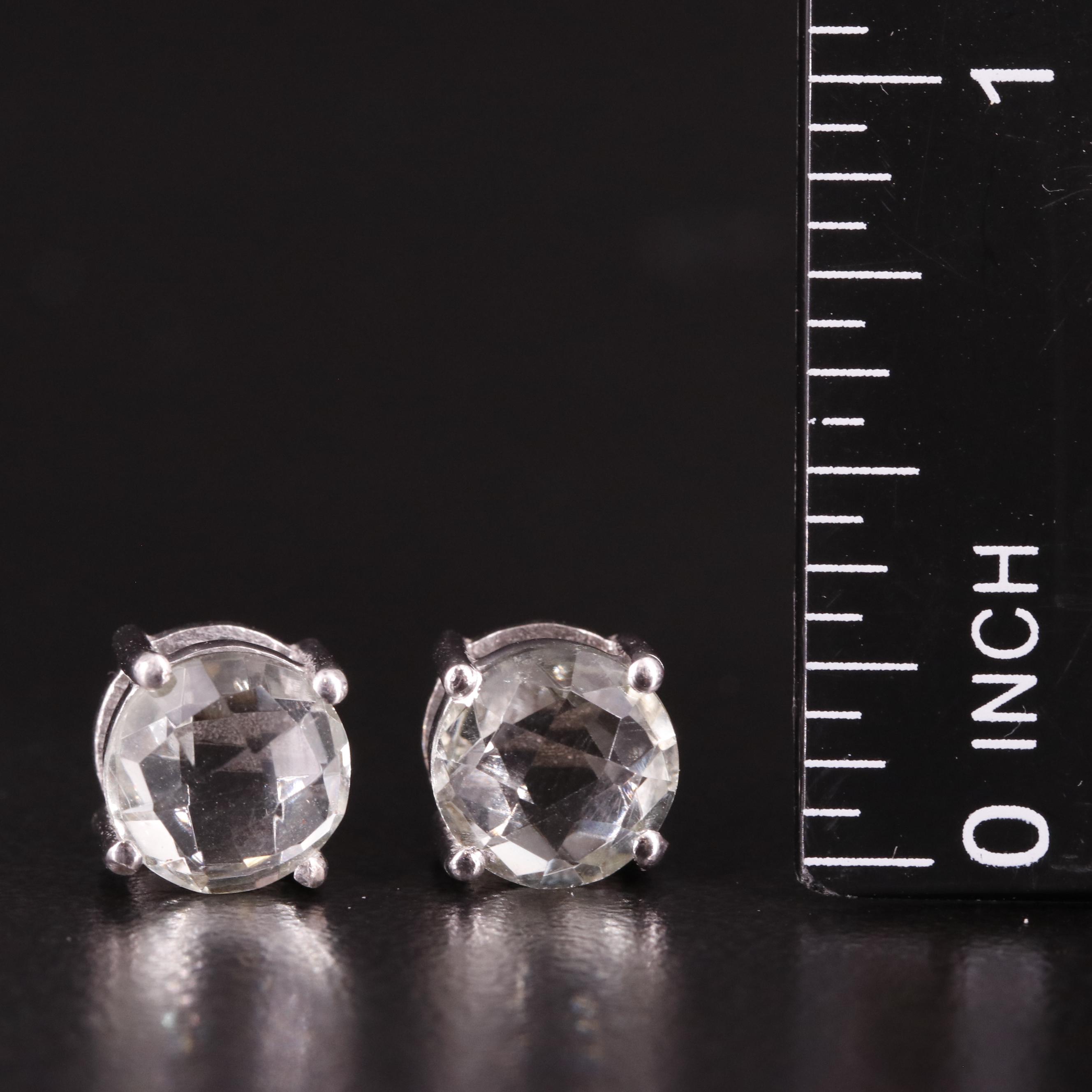 Sterling Prasiolite Solitaire Stud Earrings