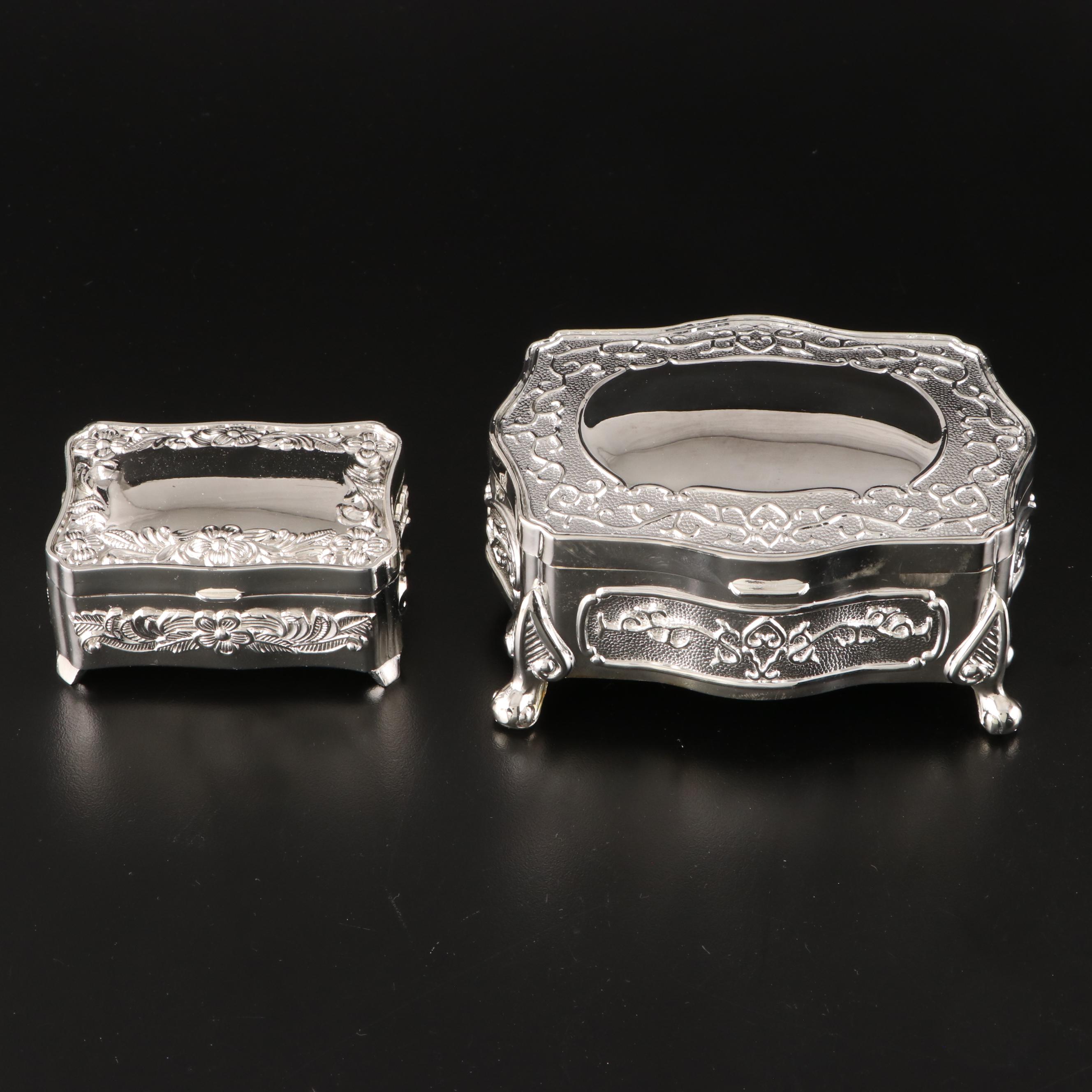 Humpty Dumpty and Hippo Silver and Pewter Finish Banks and Jewelry Boxes