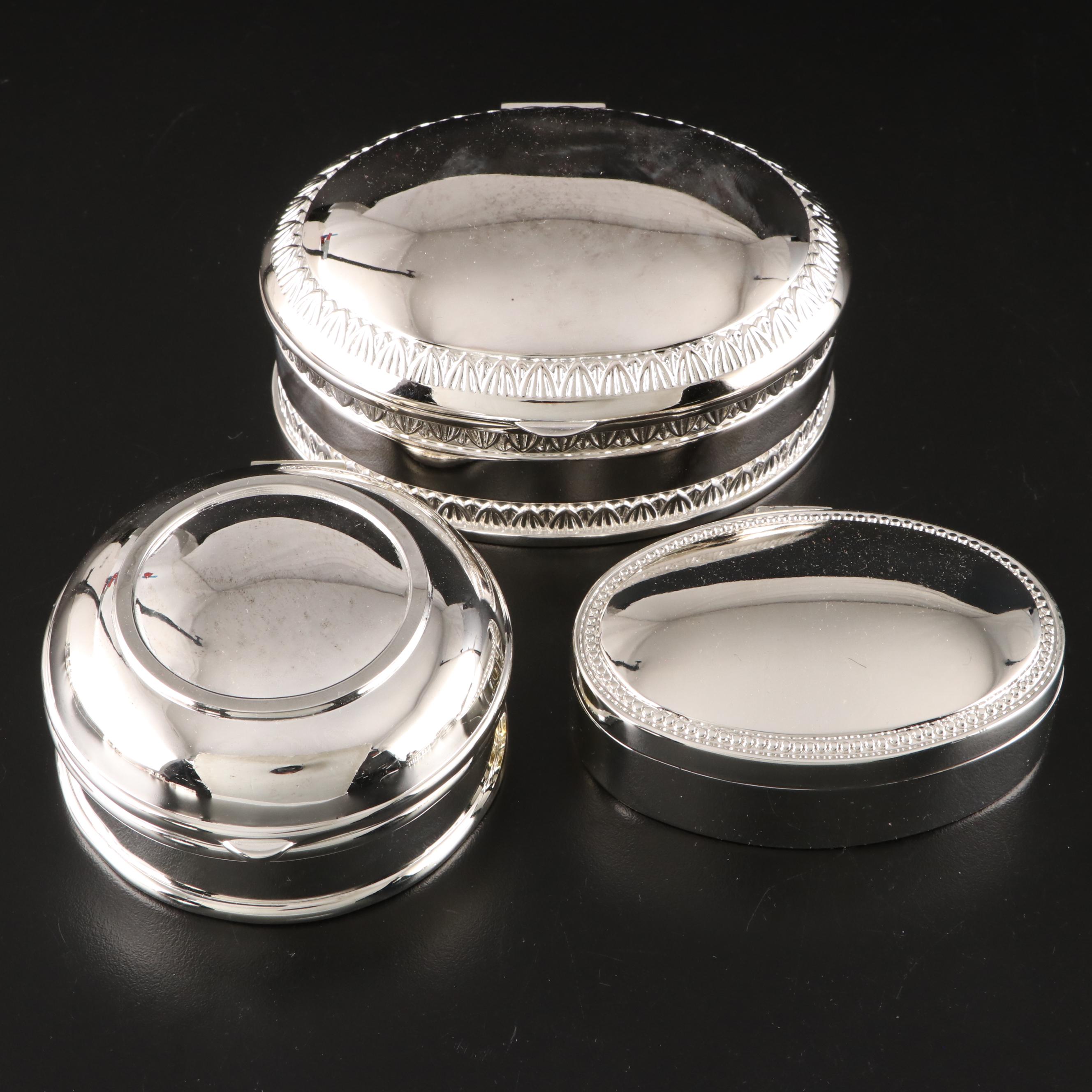 Humpty Dumpty and Hippo Silver and Pewter Finish Banks and Jewelry Boxes