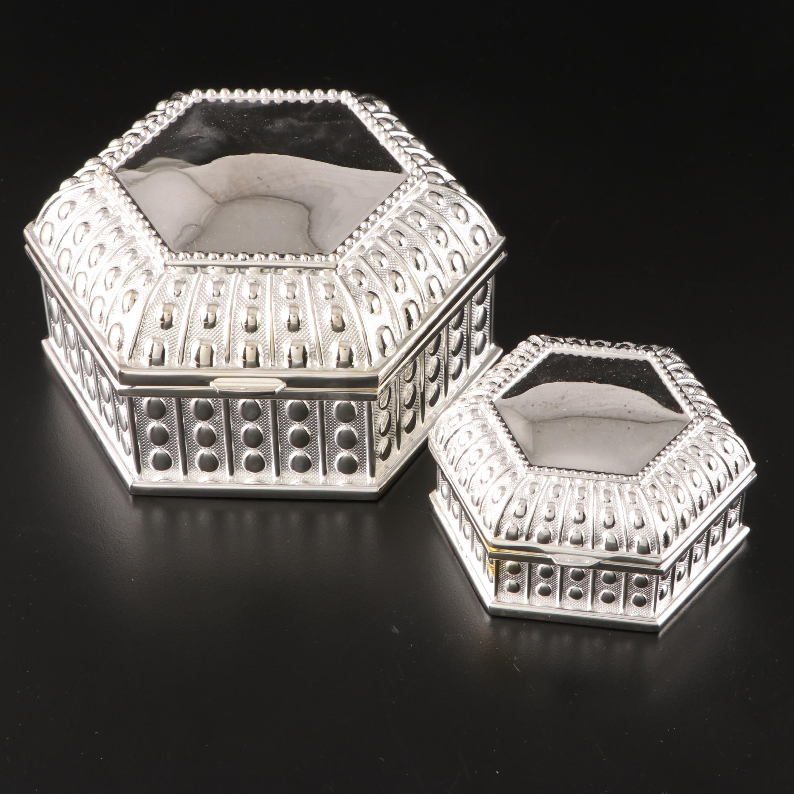 Humpty Dumpty and Hippo Silver and Pewter Finish Banks and Jewelry Boxes