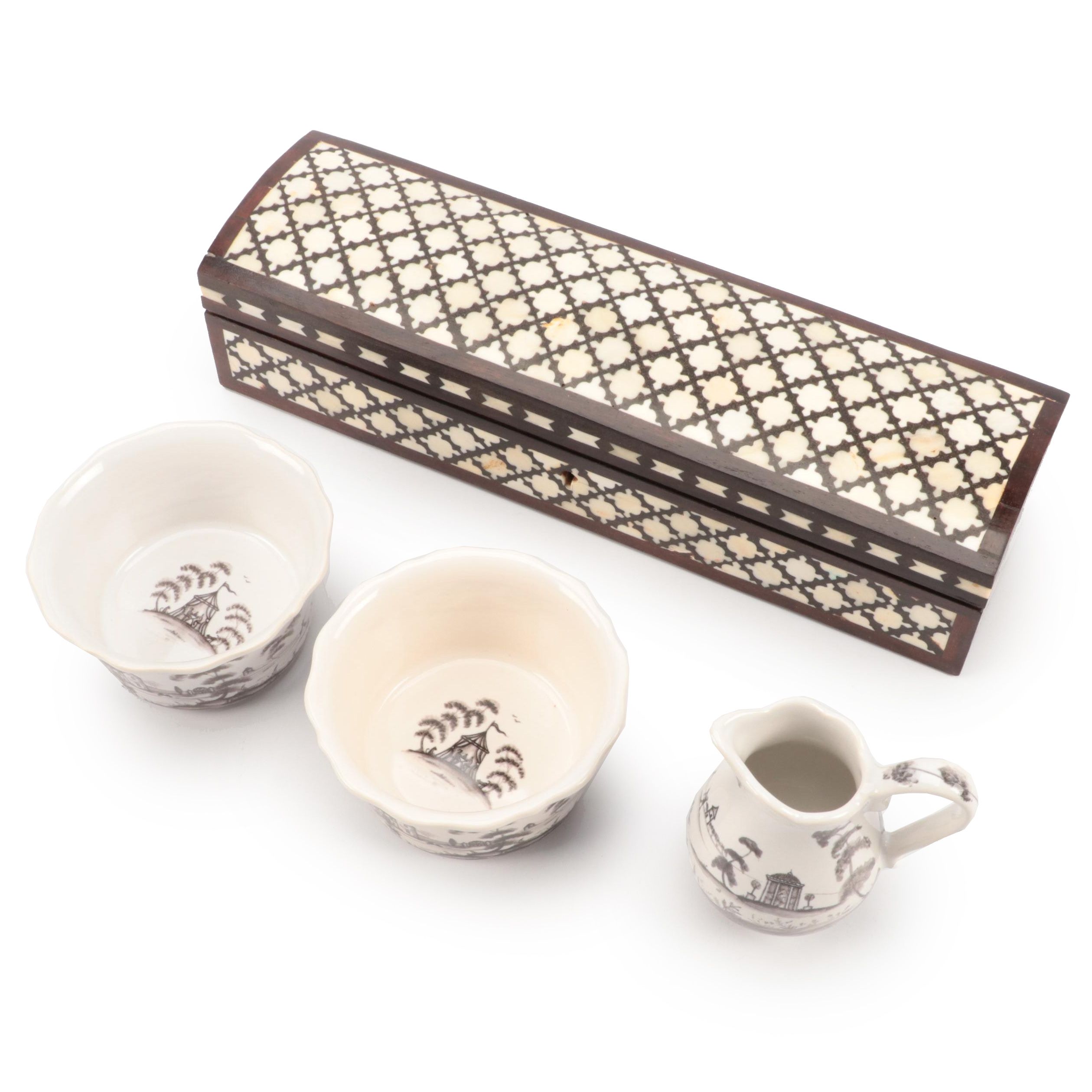 Isis and Juliska Ceramics Country Estate Creamer and Bowls with Micro Mosaic Box