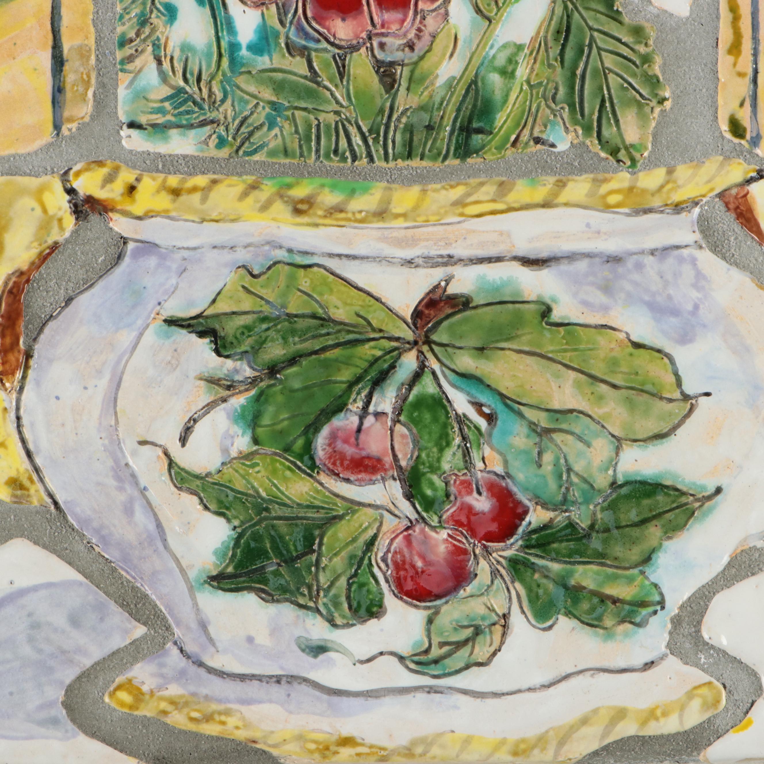 Deborah Hecht Studio Hand-Painted Stoneware Fired Wall Plaque, 1994