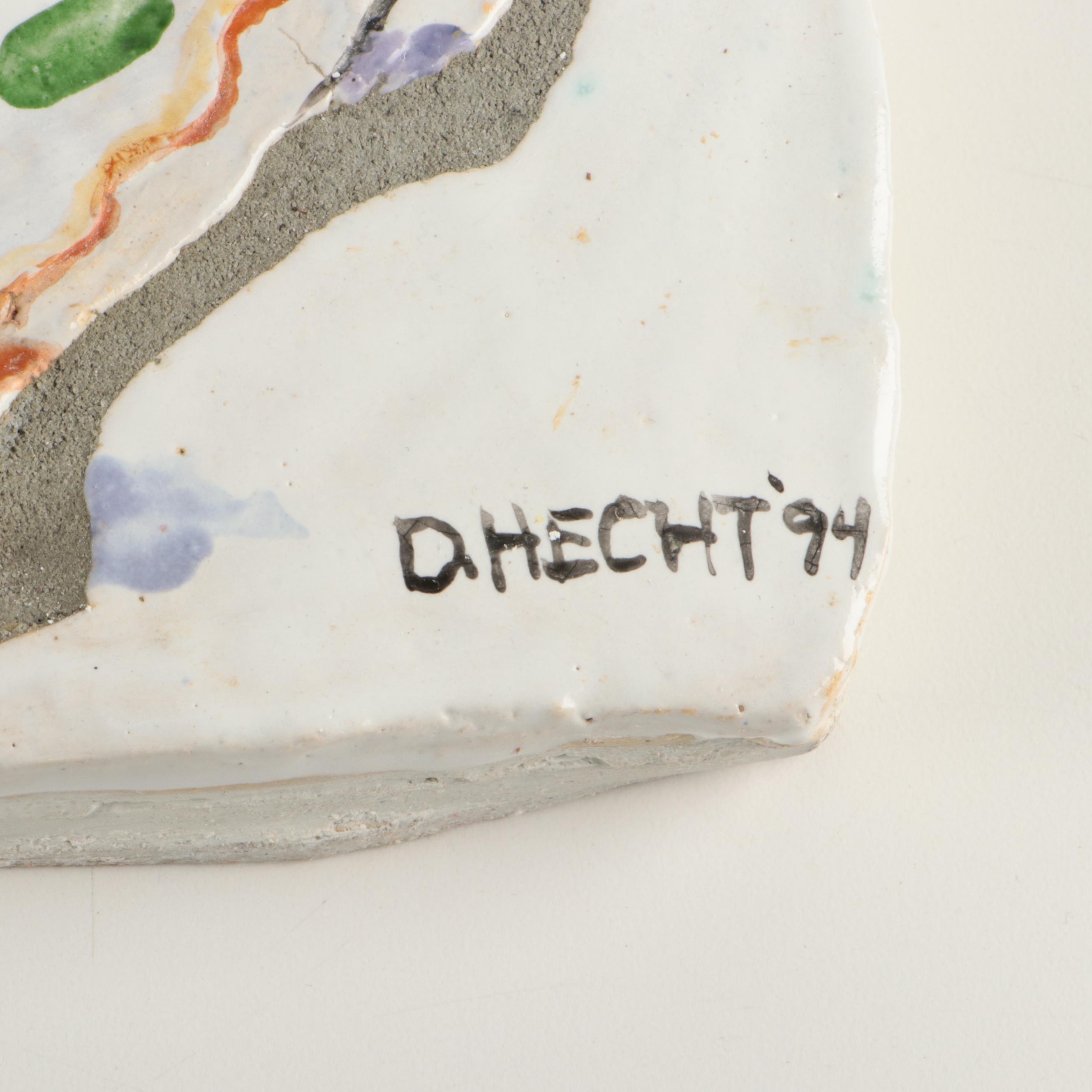 Deborah Hecht Studio Hand-Painted Stoneware Fired Wall Plaque, 1994