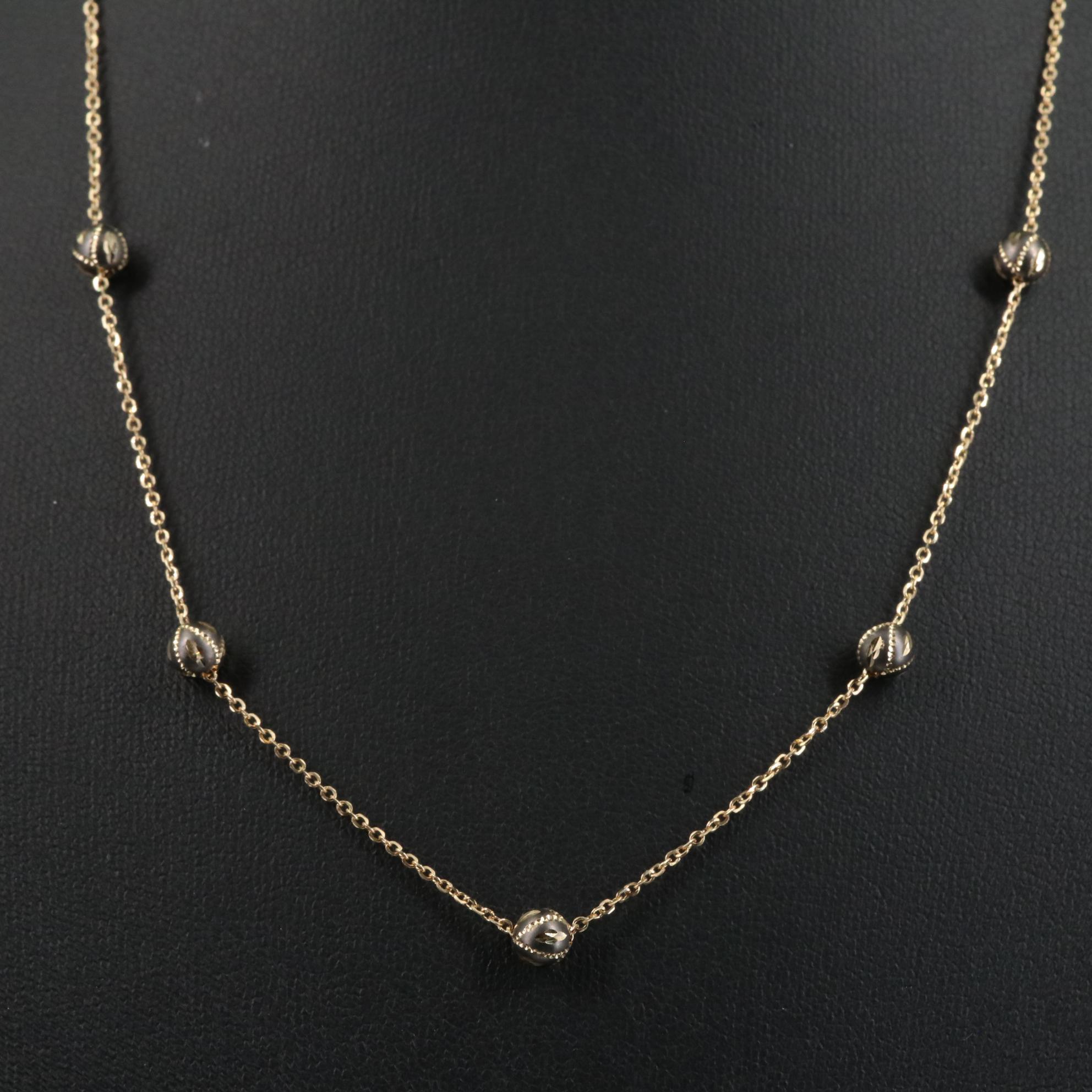 14K Stationary Textured Beads Necklace
