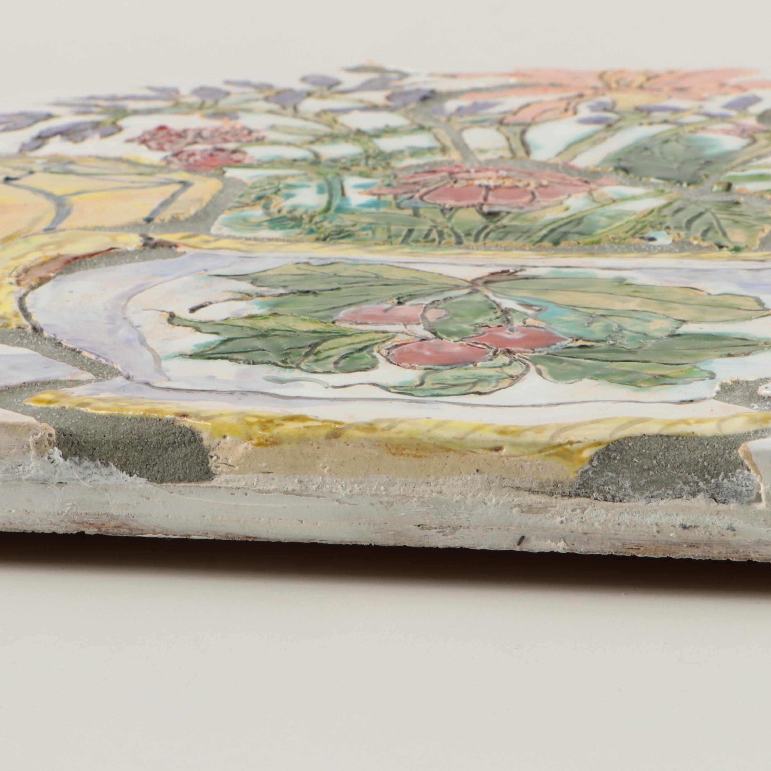 Deborah Hecht Studio Hand-Painted Stoneware Fired Wall Plaque, 1994