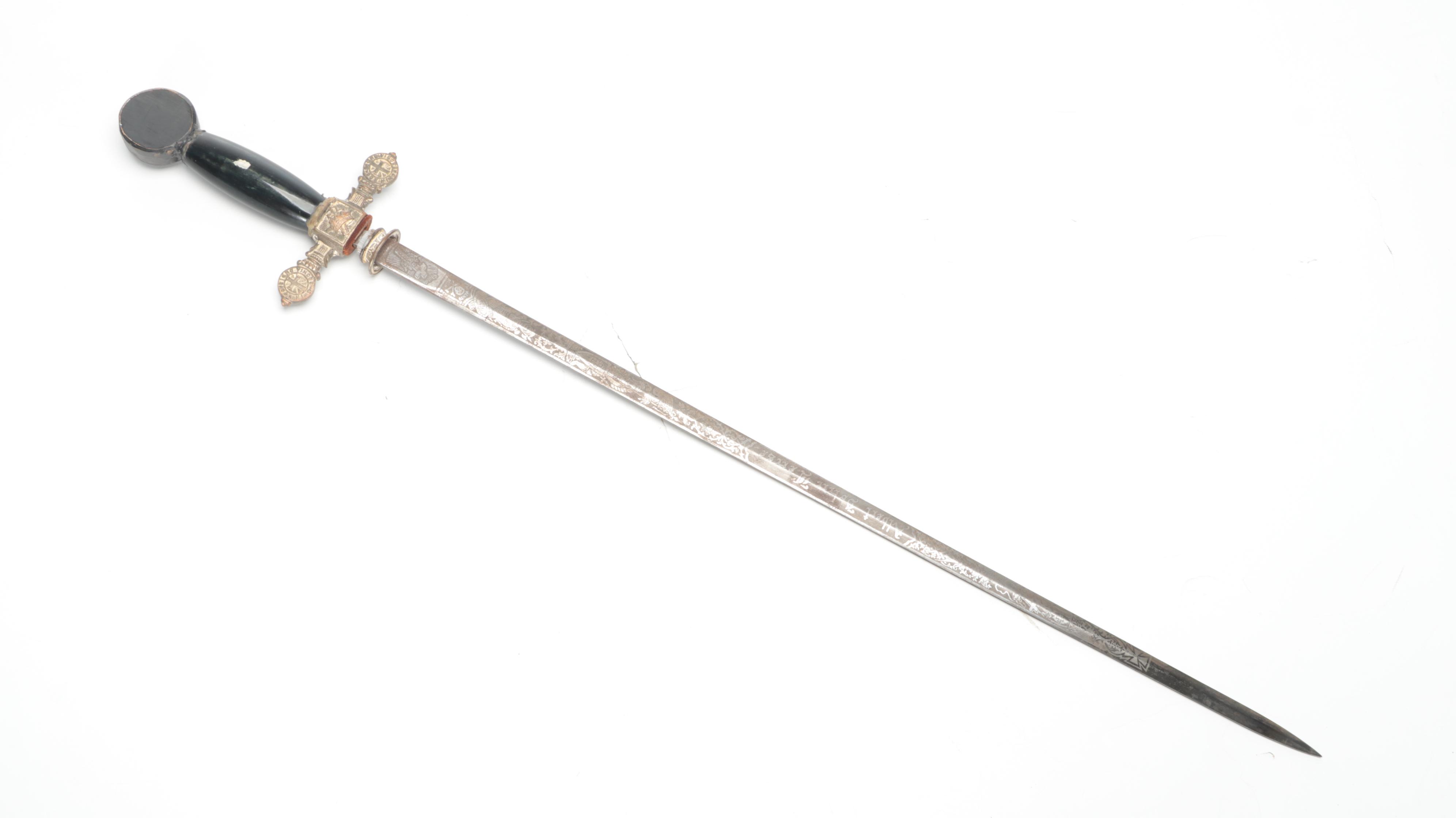 Masonic Knights Templar Ceremonial Sword and Scabbard, Early to Mid 20th Century