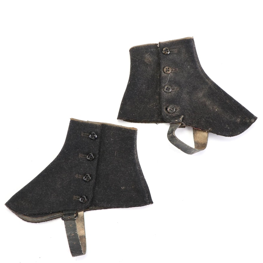 Black Wool and Leather Spats, Late 19th-Early 20th Century