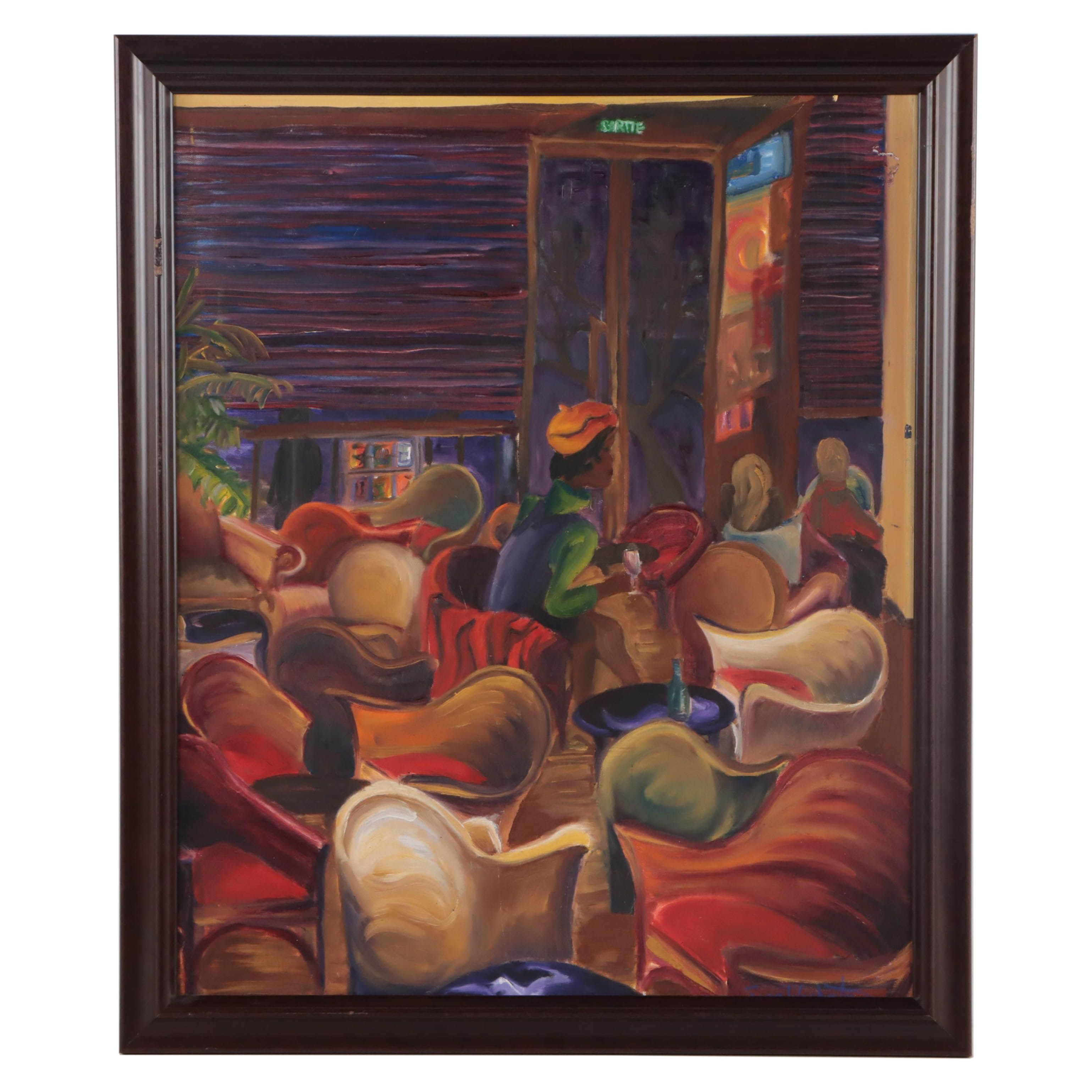 Oil Painting of a Woman in a Café, 21st Century