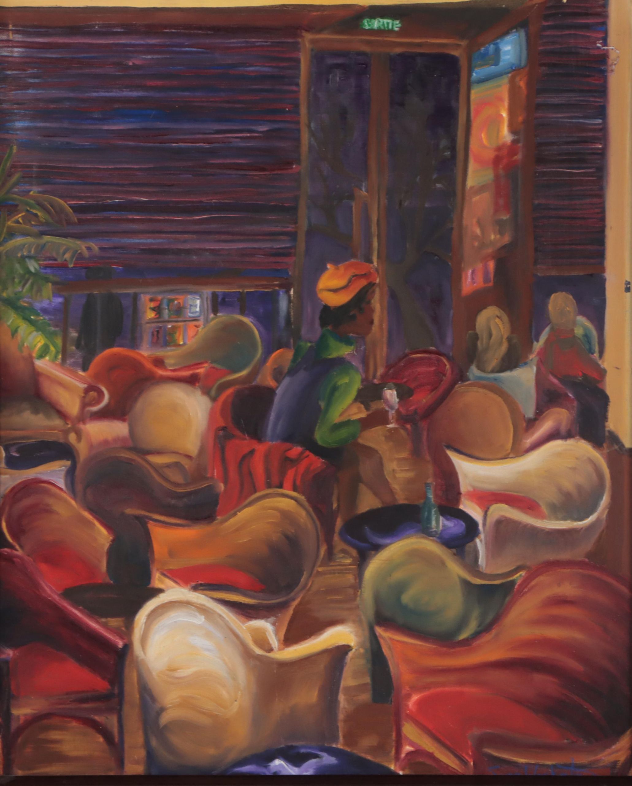 Oil Painting of a Woman in a Café, 21st Century