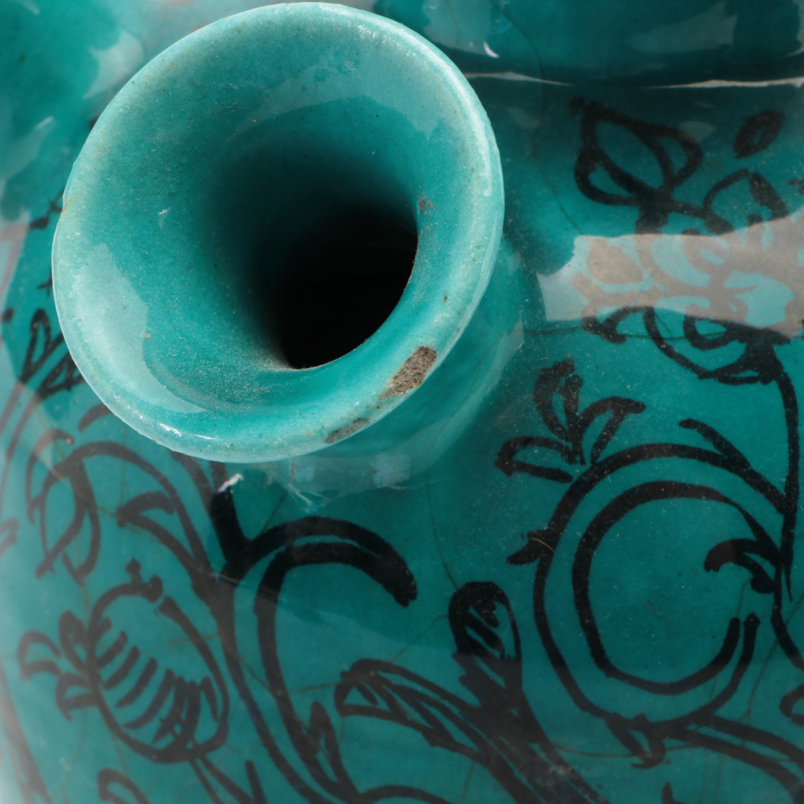 Persian Kashan Turquoise Glazed Earthenware Tulipiere, Late 19th Century