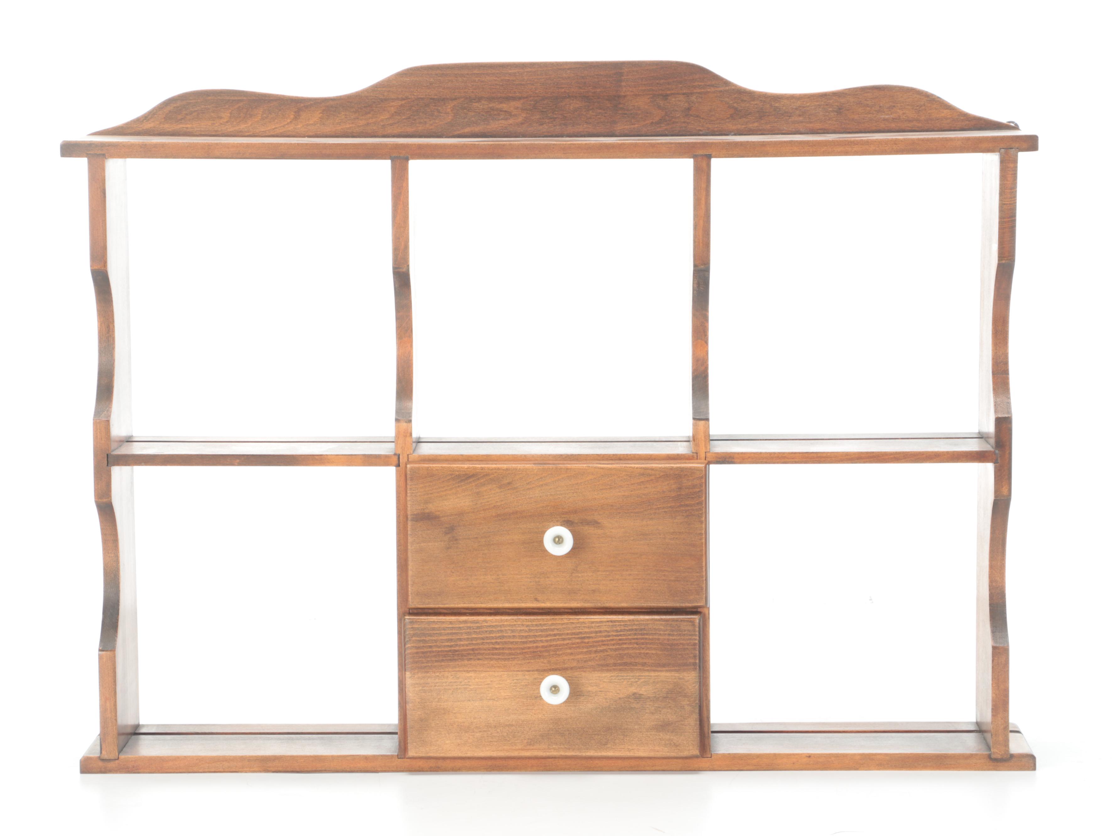 Wooden Wall Shelf with Hand-Painted Floral Mirror