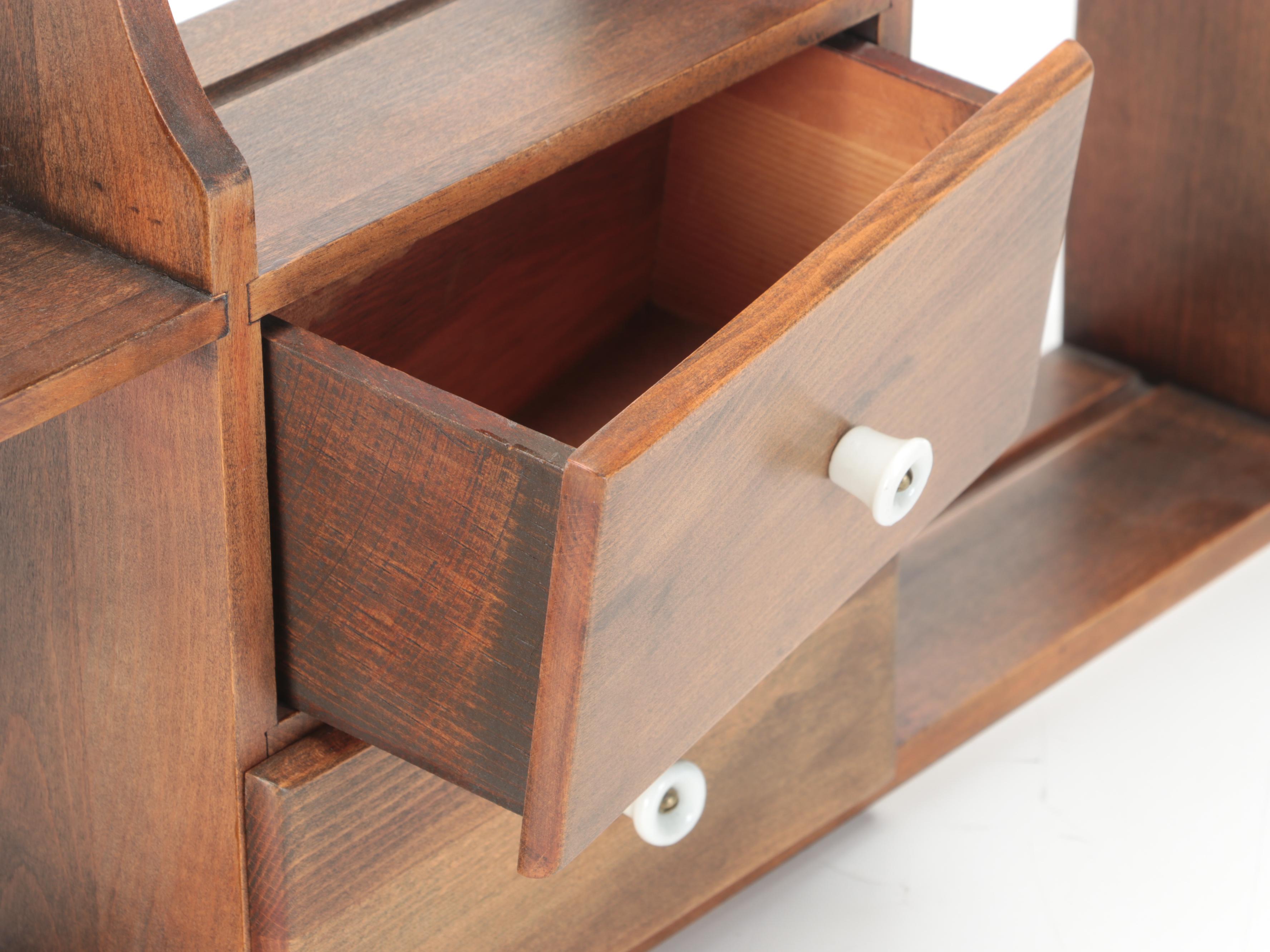 Wooden Wall Shelf with Hand-Painted Floral Mirror