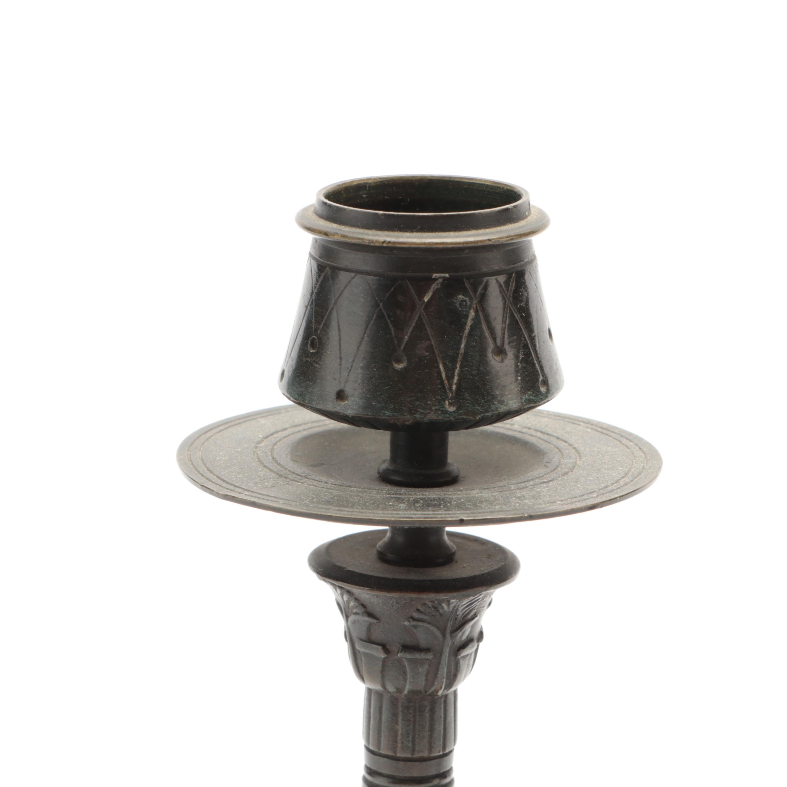 Egyptian Revival Bronze and Marble Candlesticks, Late 19th Century