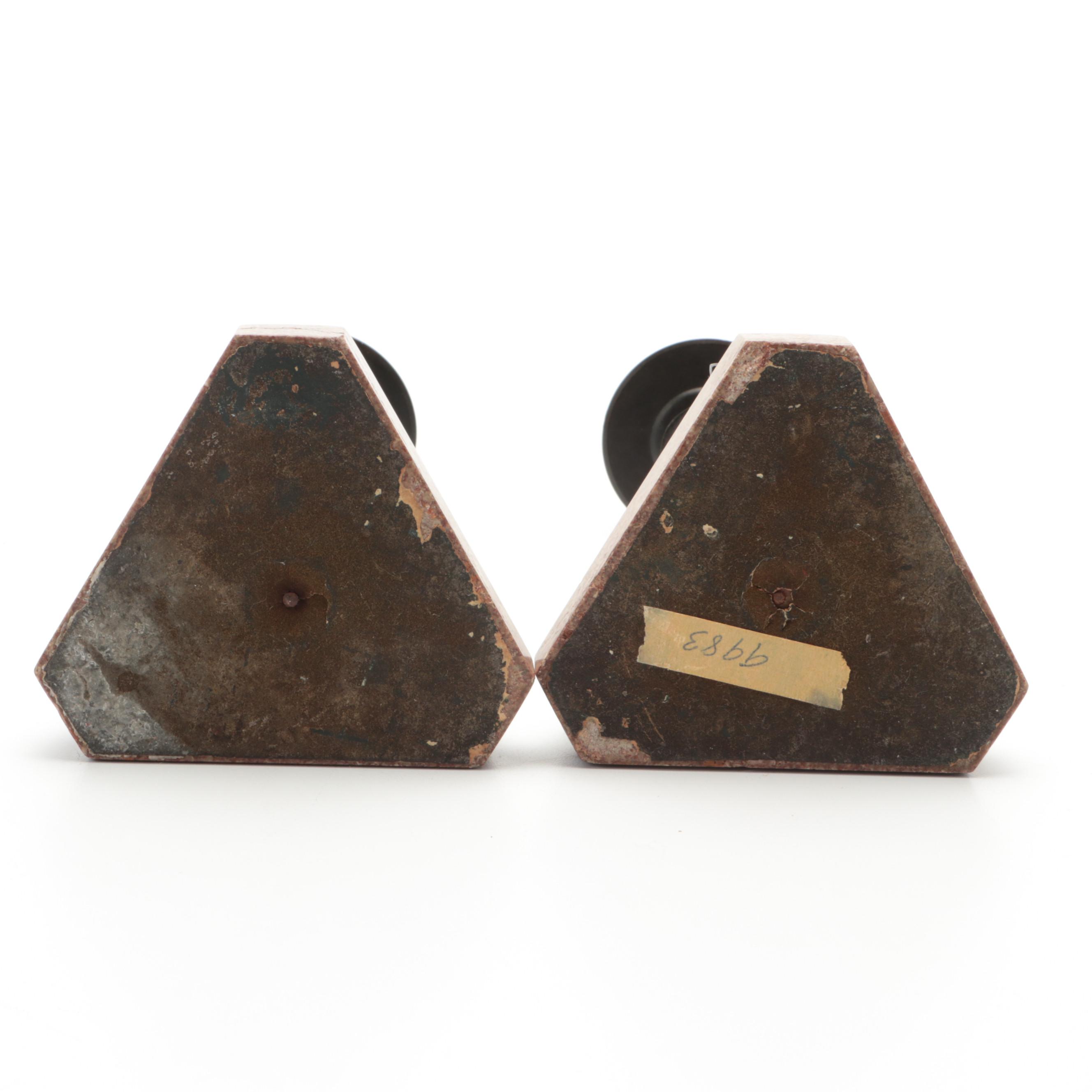 Egyptian Revival Bronze and Marble Candlesticks, Late 19th Century