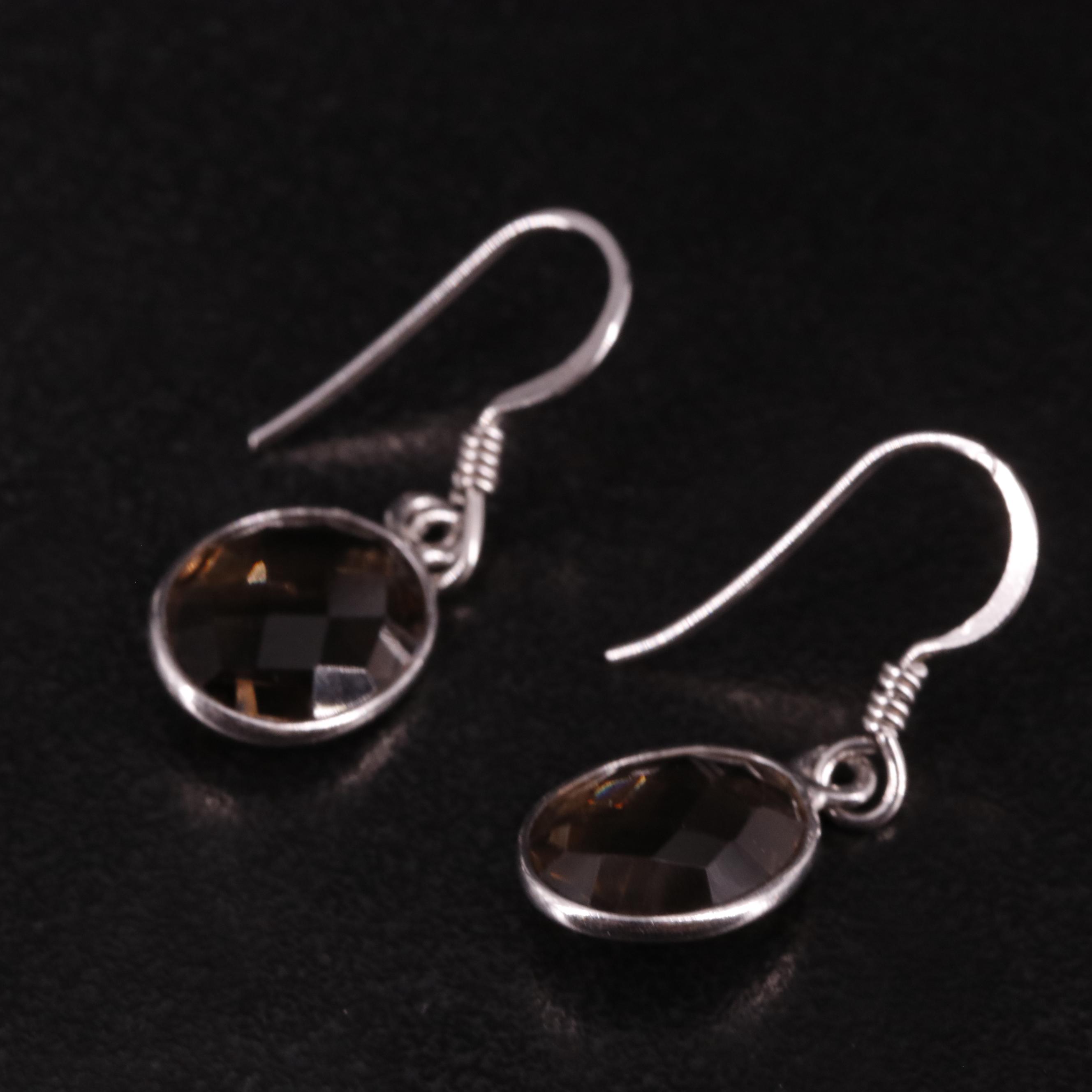 Sterling Smoky Quartz Drop Earrings