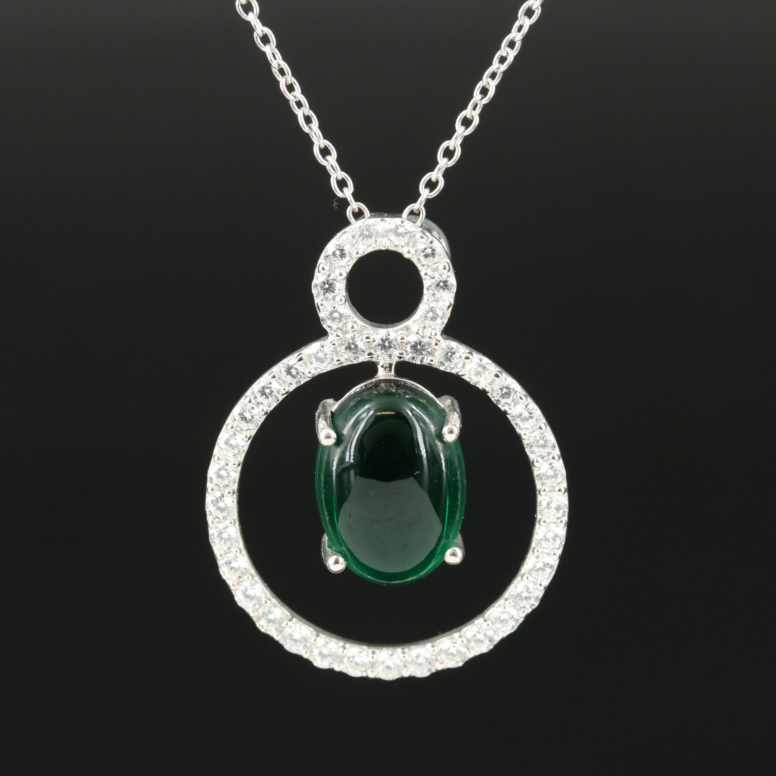 Sterling Glass and Cubic Zirconia Pendant Necklace