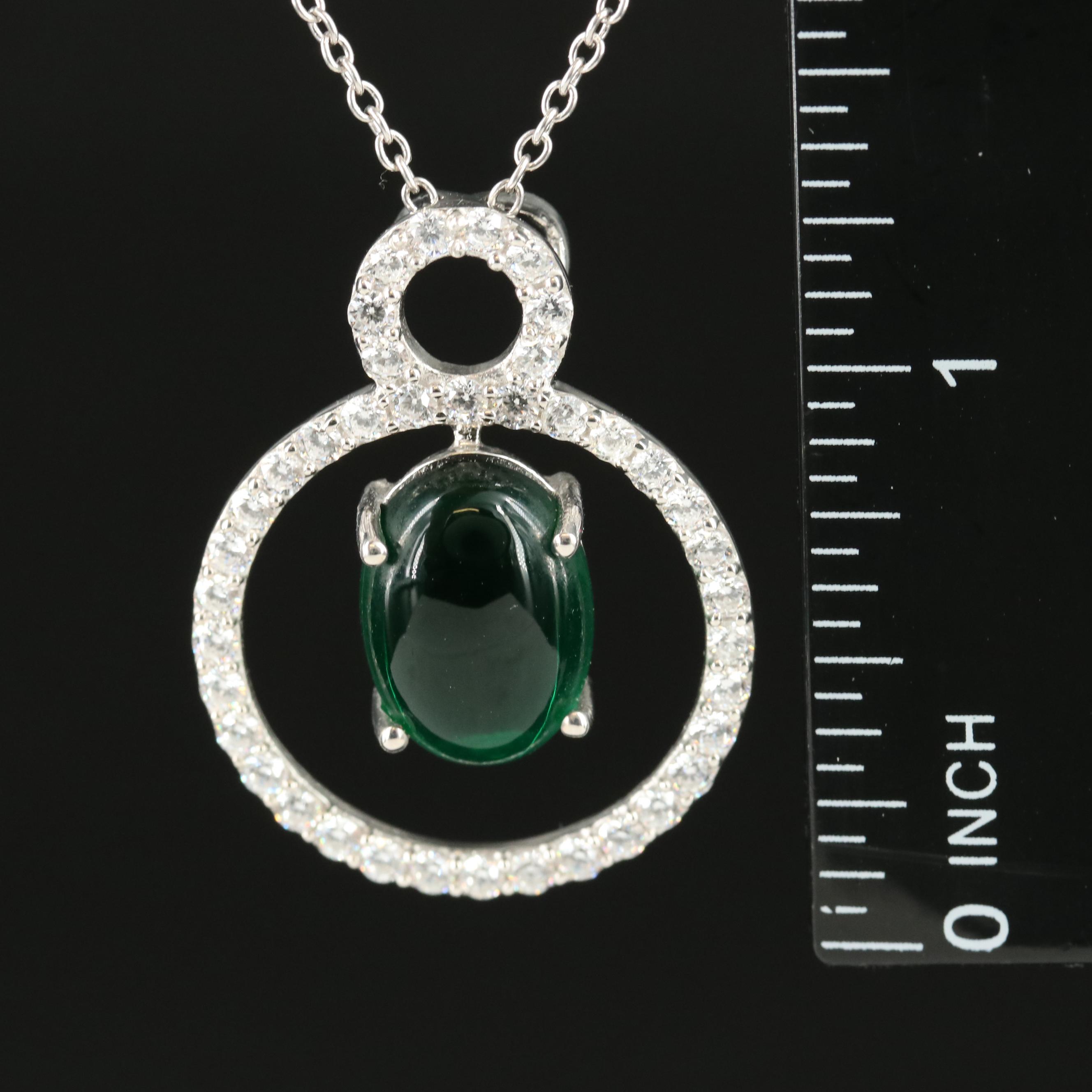 Sterling Glass and Cubic Zirconia Pendant Necklace