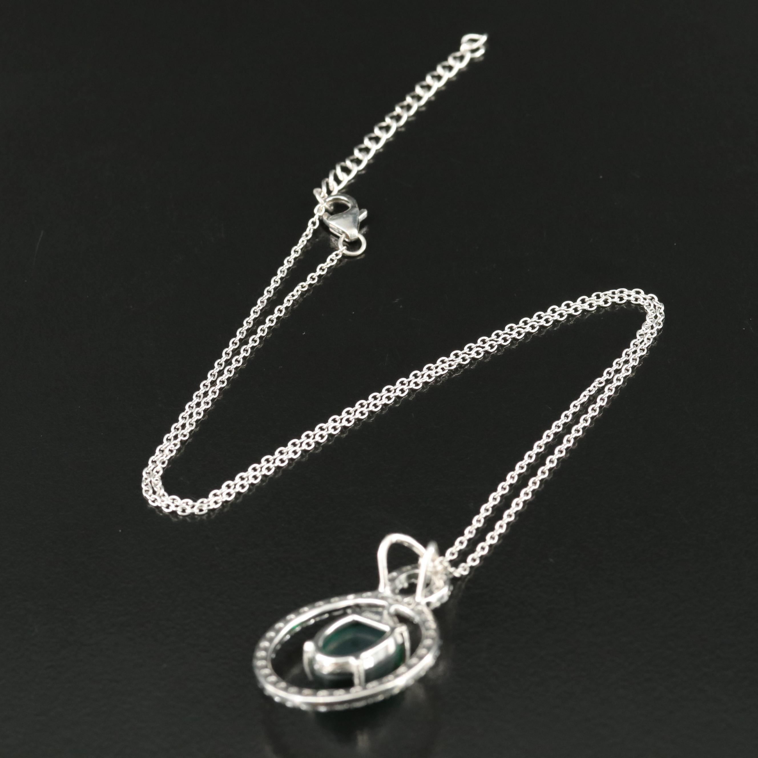 Sterling Glass and Cubic Zirconia Pendant Necklace