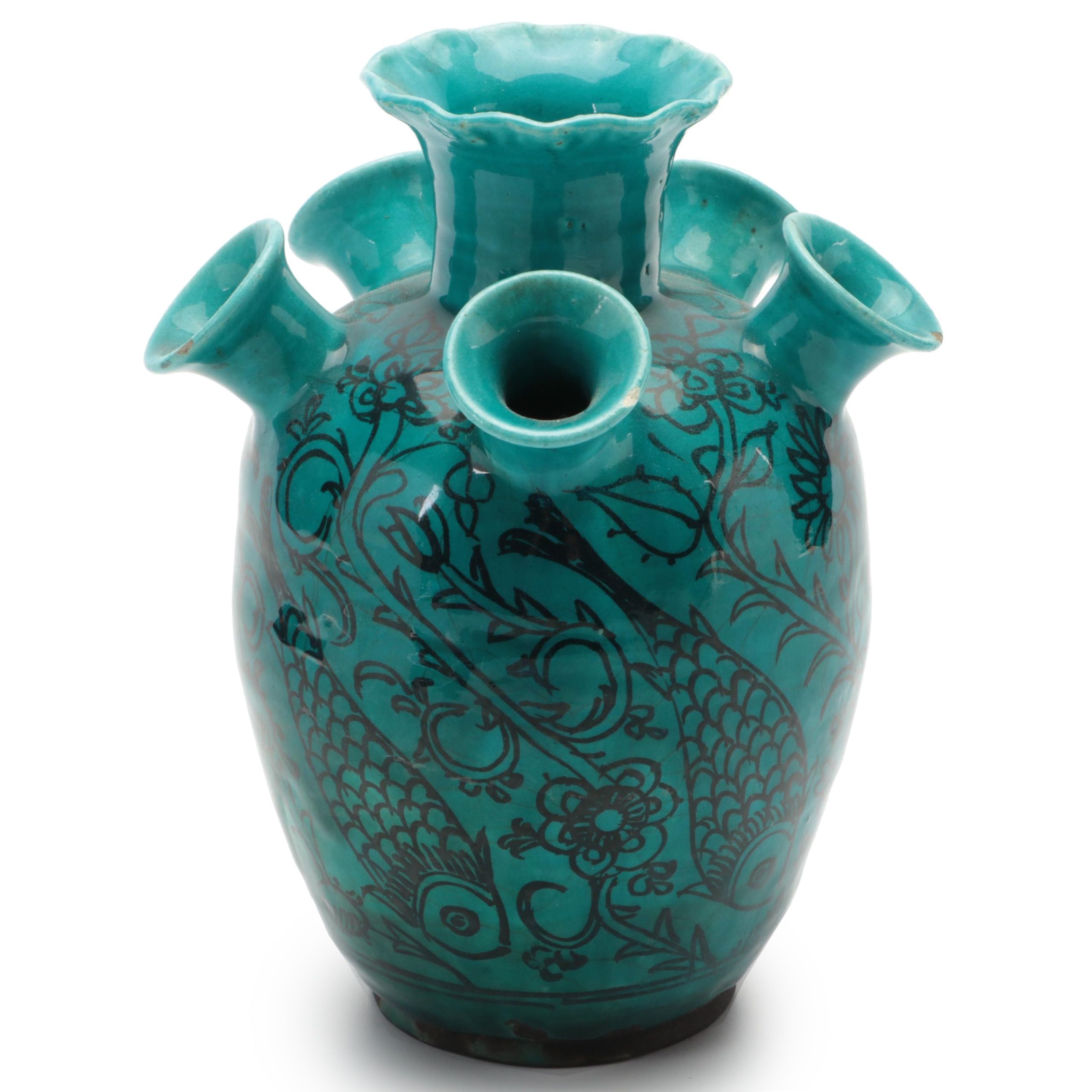 Persian Kashan Turquoise Glazed Earthenware Tulipiere, Late 19th Century