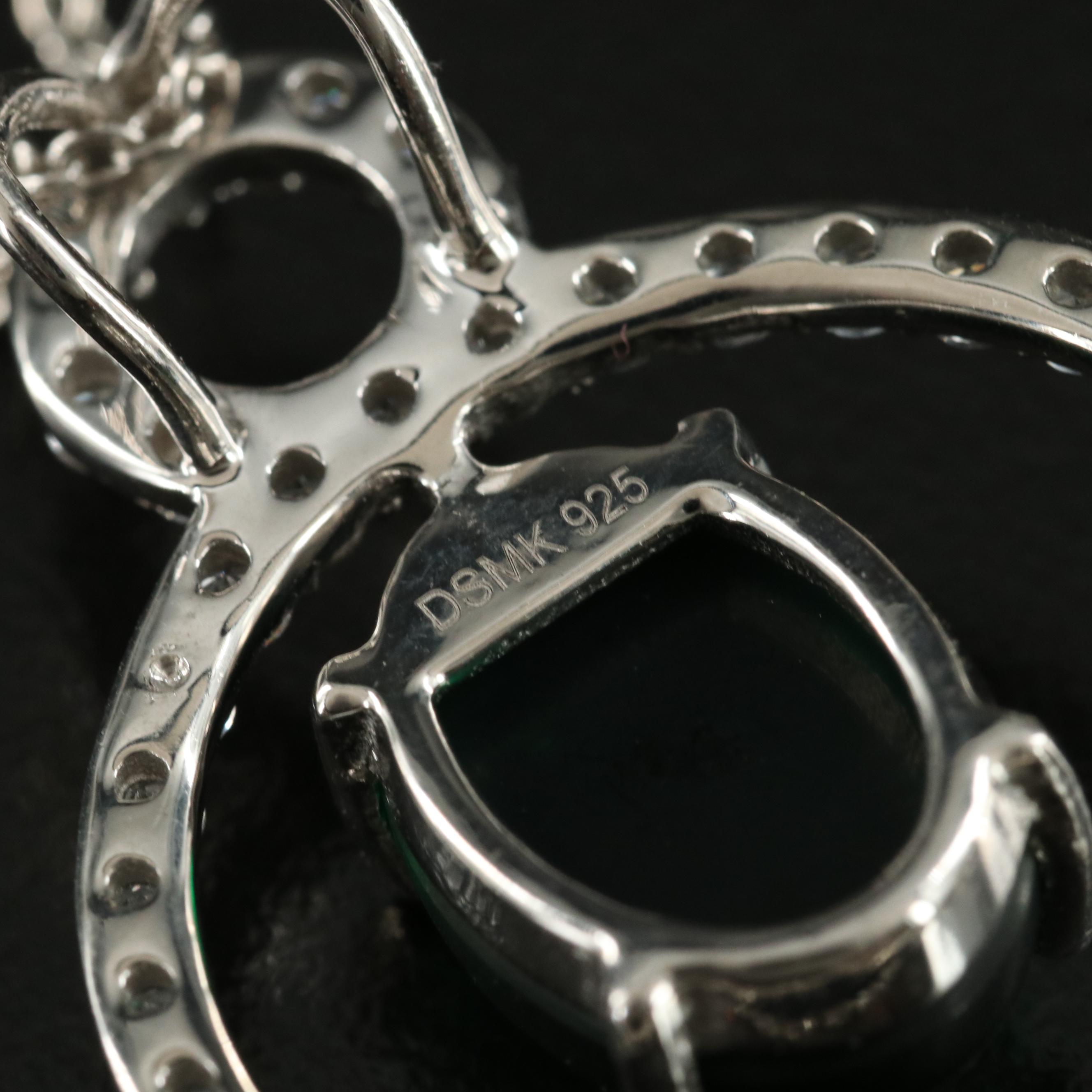 Sterling Glass and Cubic Zirconia Pendant Necklace