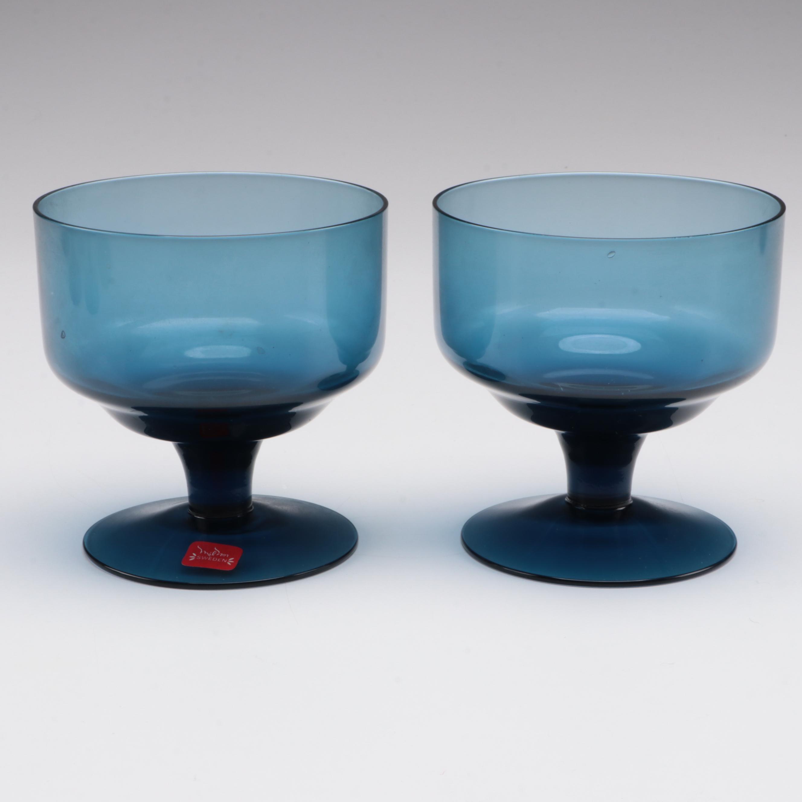 Milnor Scandinavian Blue Glass Coupes and Other Tumblers, Mid to Late 20th C.