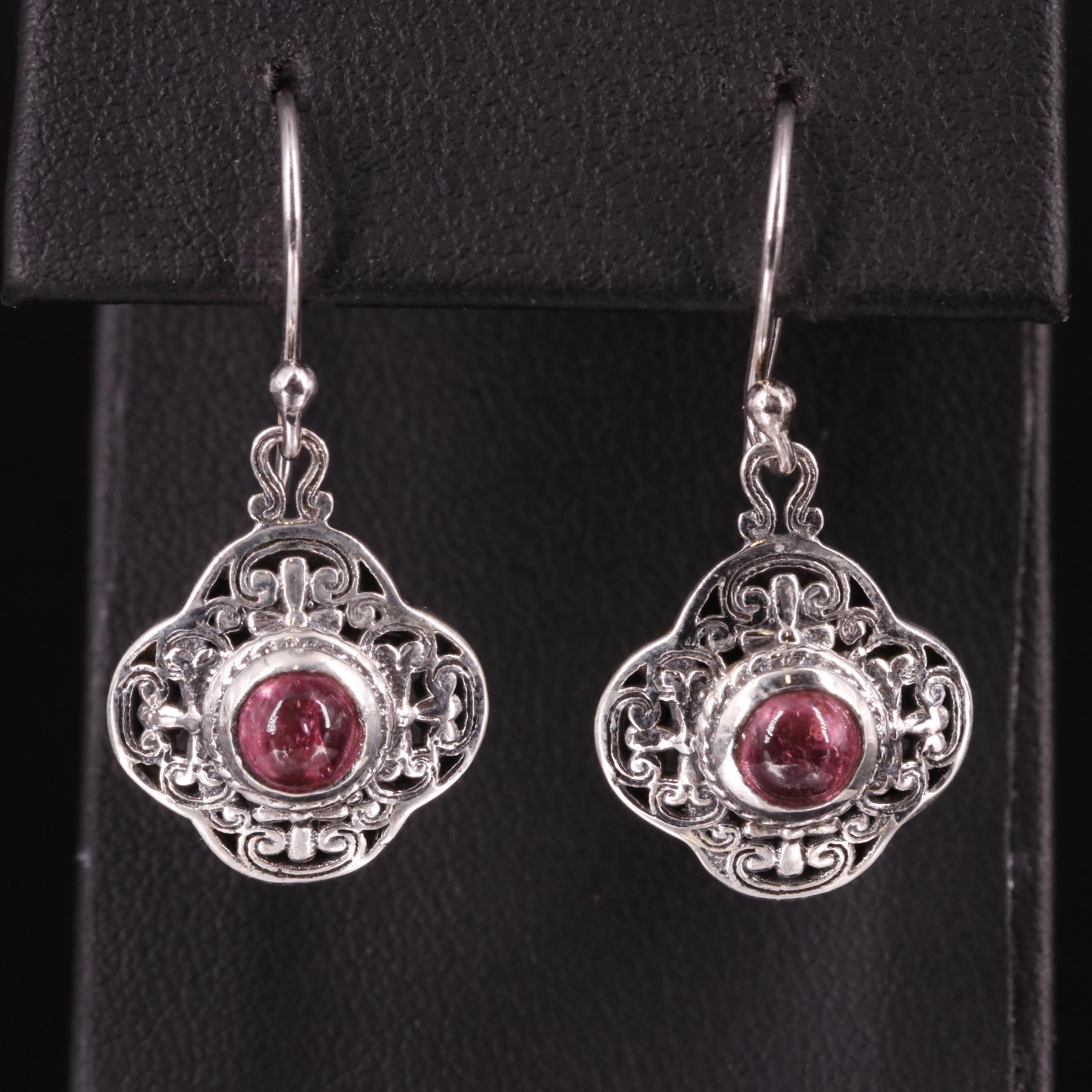 Sterling Tourmaline Scrollwork Drop Earrings