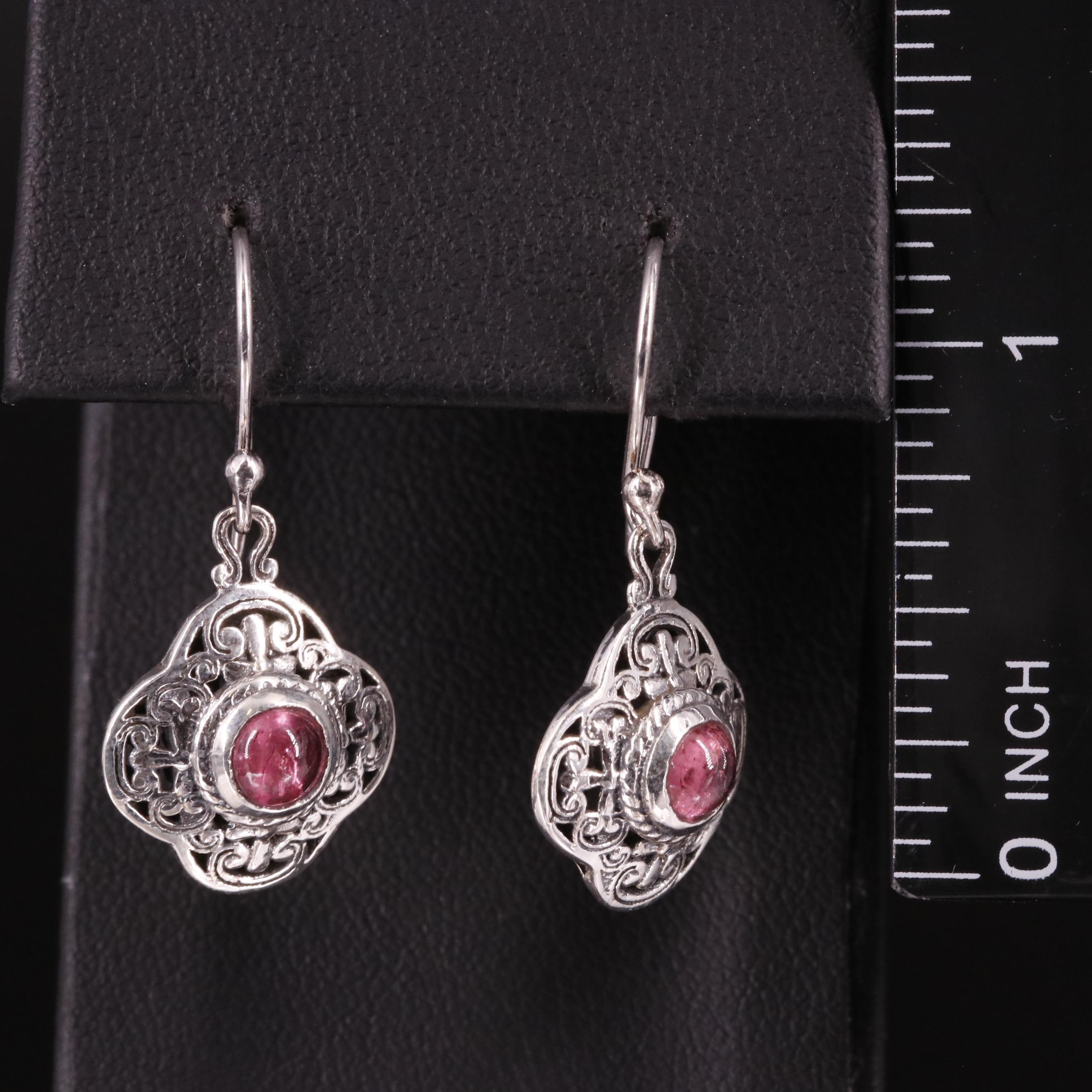 Sterling Tourmaline Scrollwork Drop Earrings