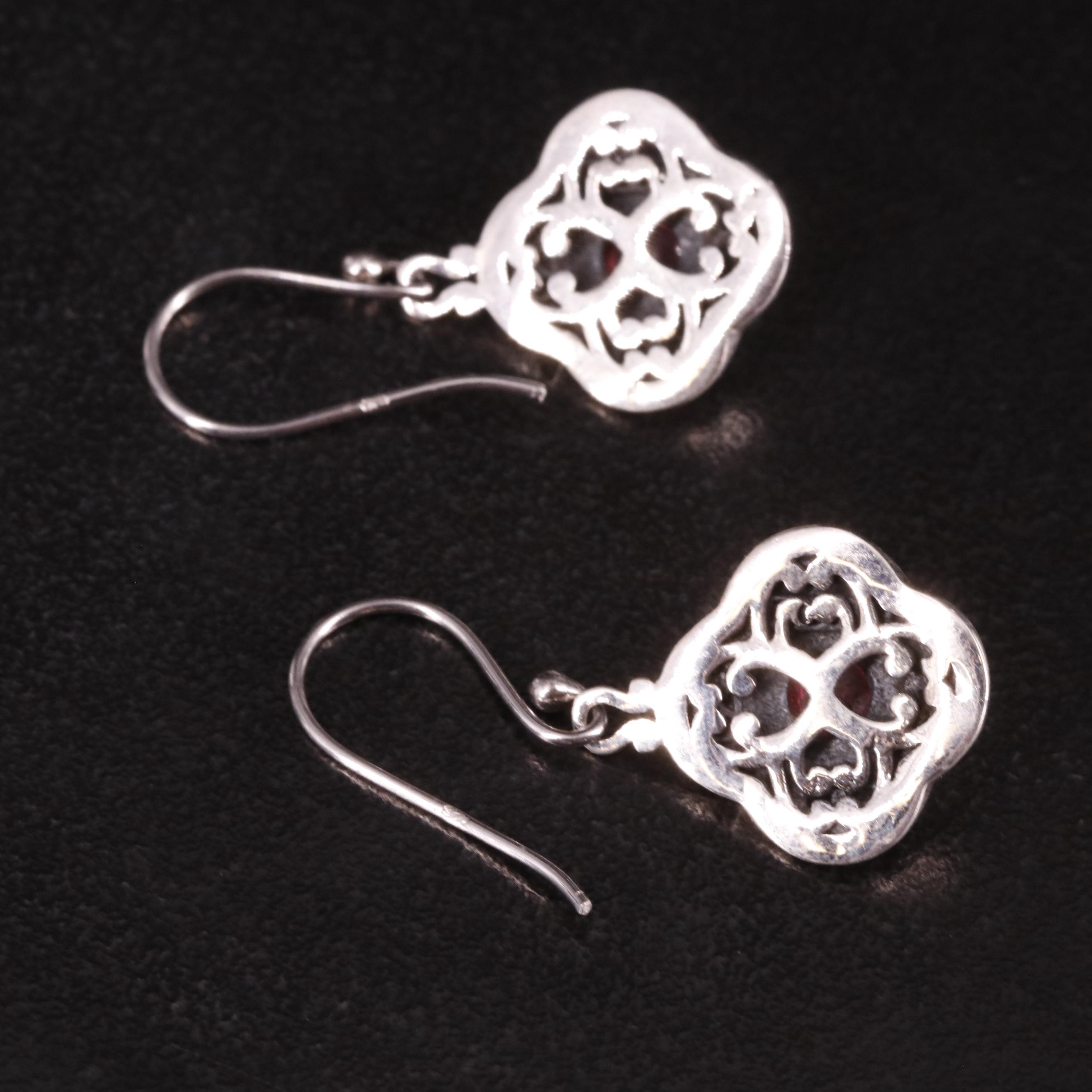 Sterling Tourmaline Scrollwork Drop Earrings