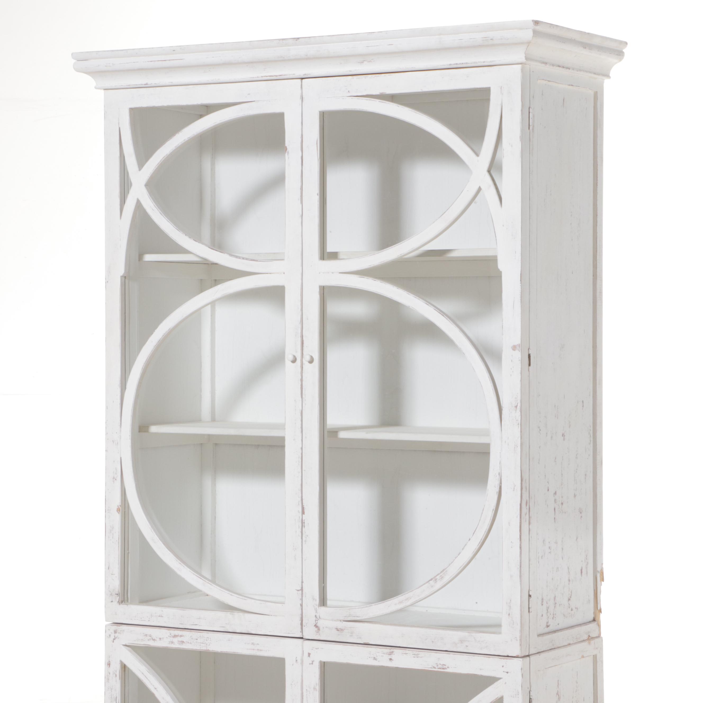 Contemporary Rustic Finish White-Painted Wood and Glass Cabinet