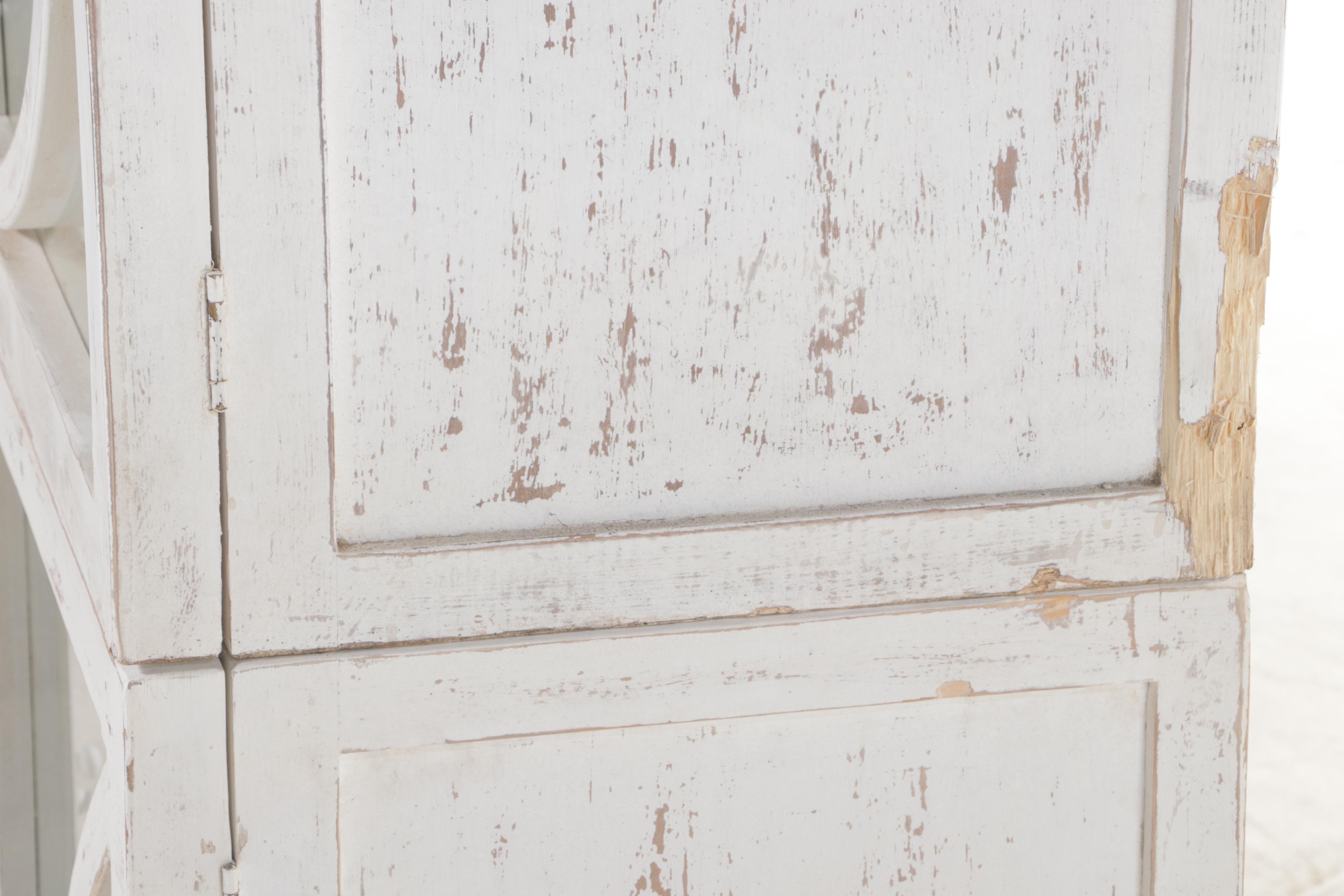 Contemporary Rustic Finish White-Painted Wood and Glass Cabinet