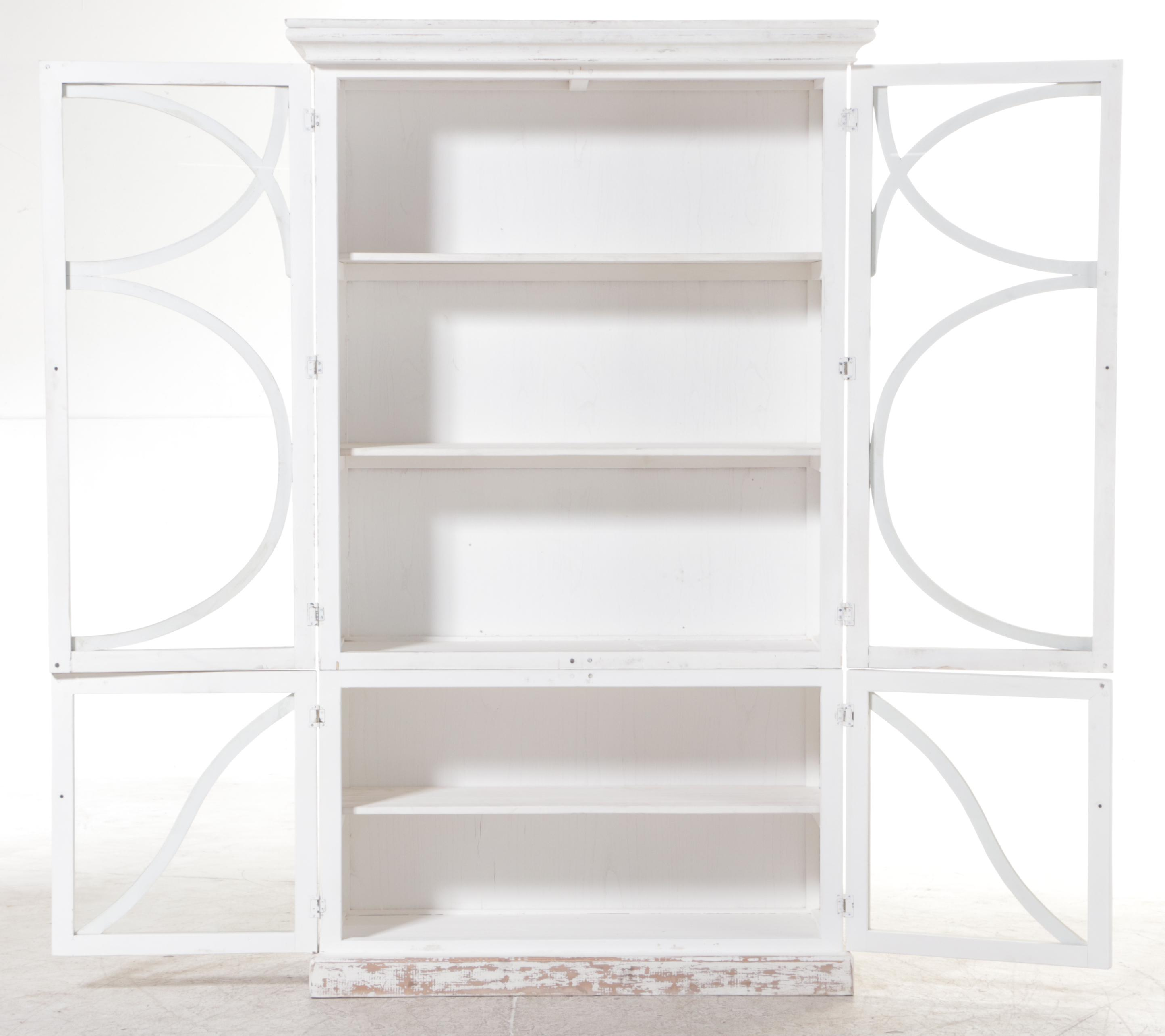 Contemporary Rustic Finish White-Painted Wood and Glass Cabinet