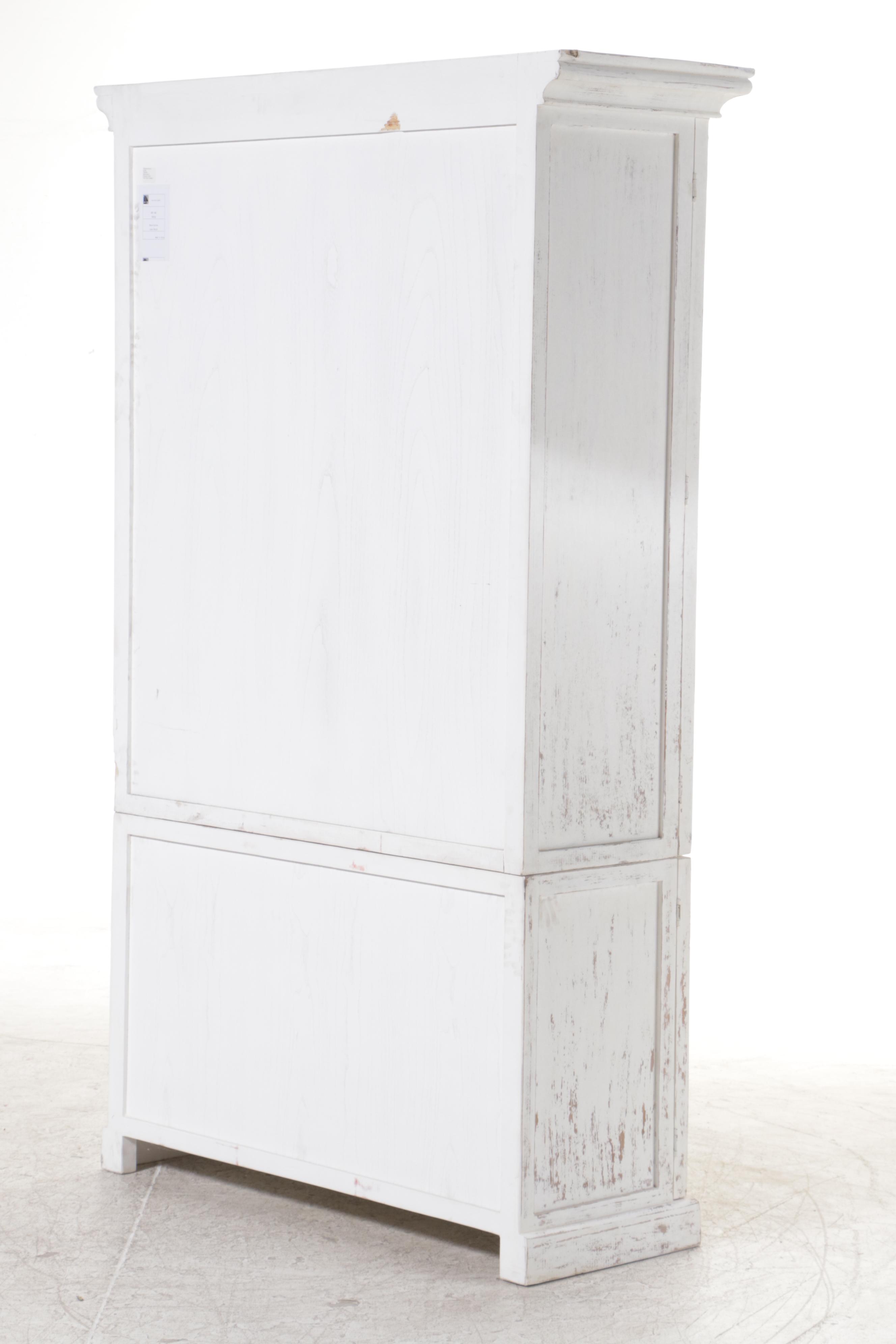 Contemporary Rustic Finish White-Painted Wood and Glass Cabinet