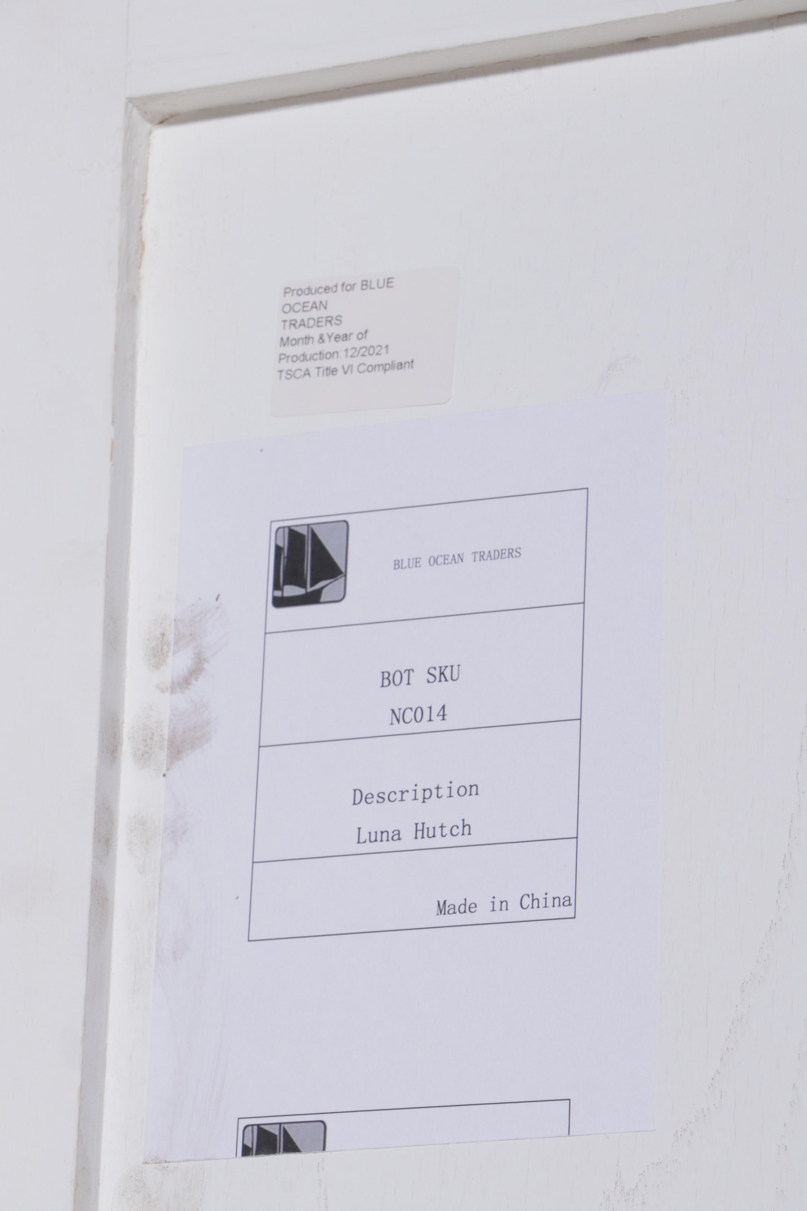 Contemporary Rustic Finish White-Painted Wood and Glass Cabinet