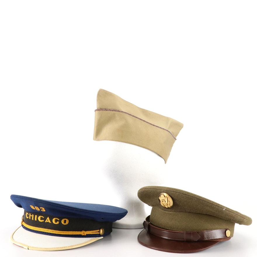 Andy Frain Usher Service Uniform Cap with WWII era U.S. Army Uniform Caps