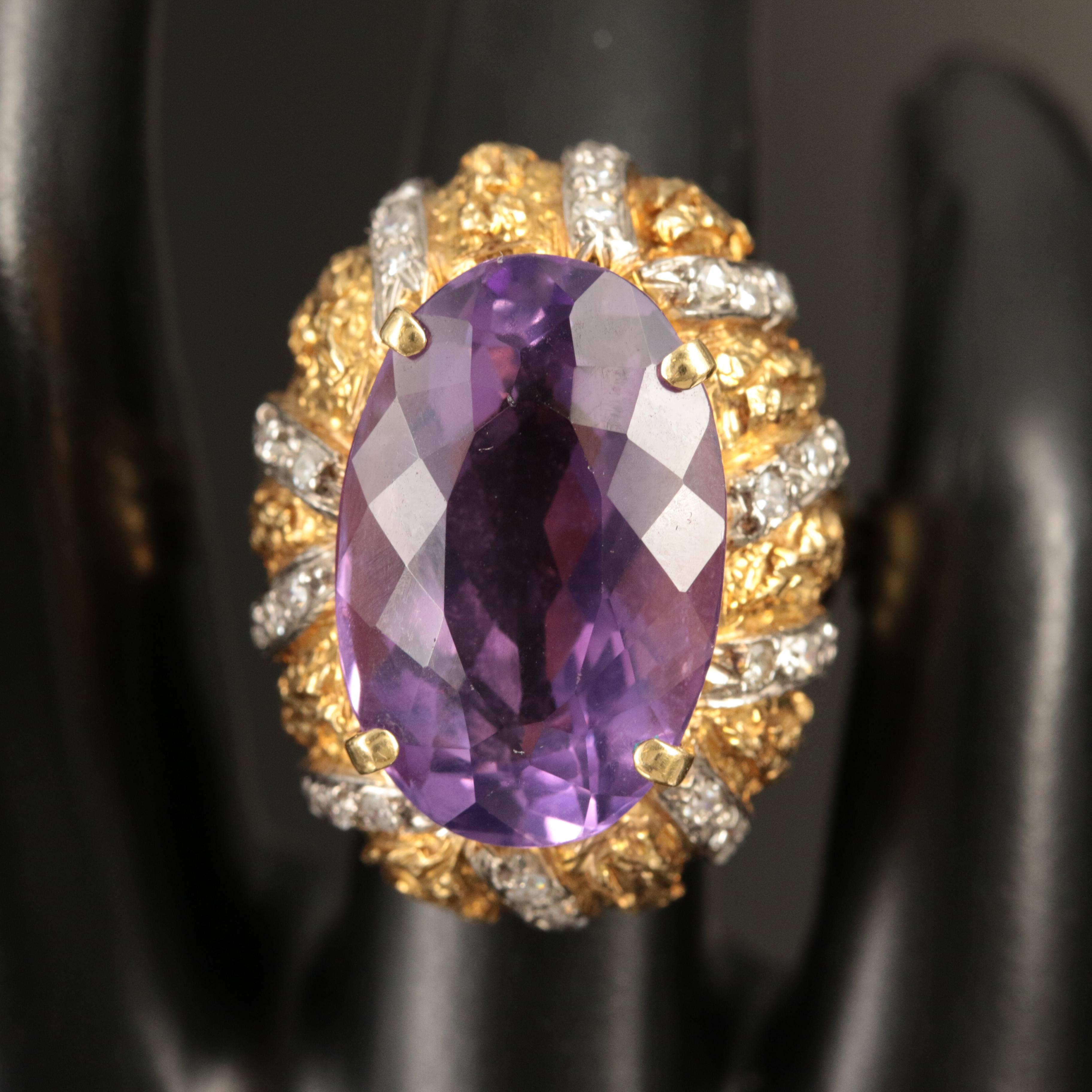 18K 16.33 CT Amethyst and Diamond Ring with 14K Accents