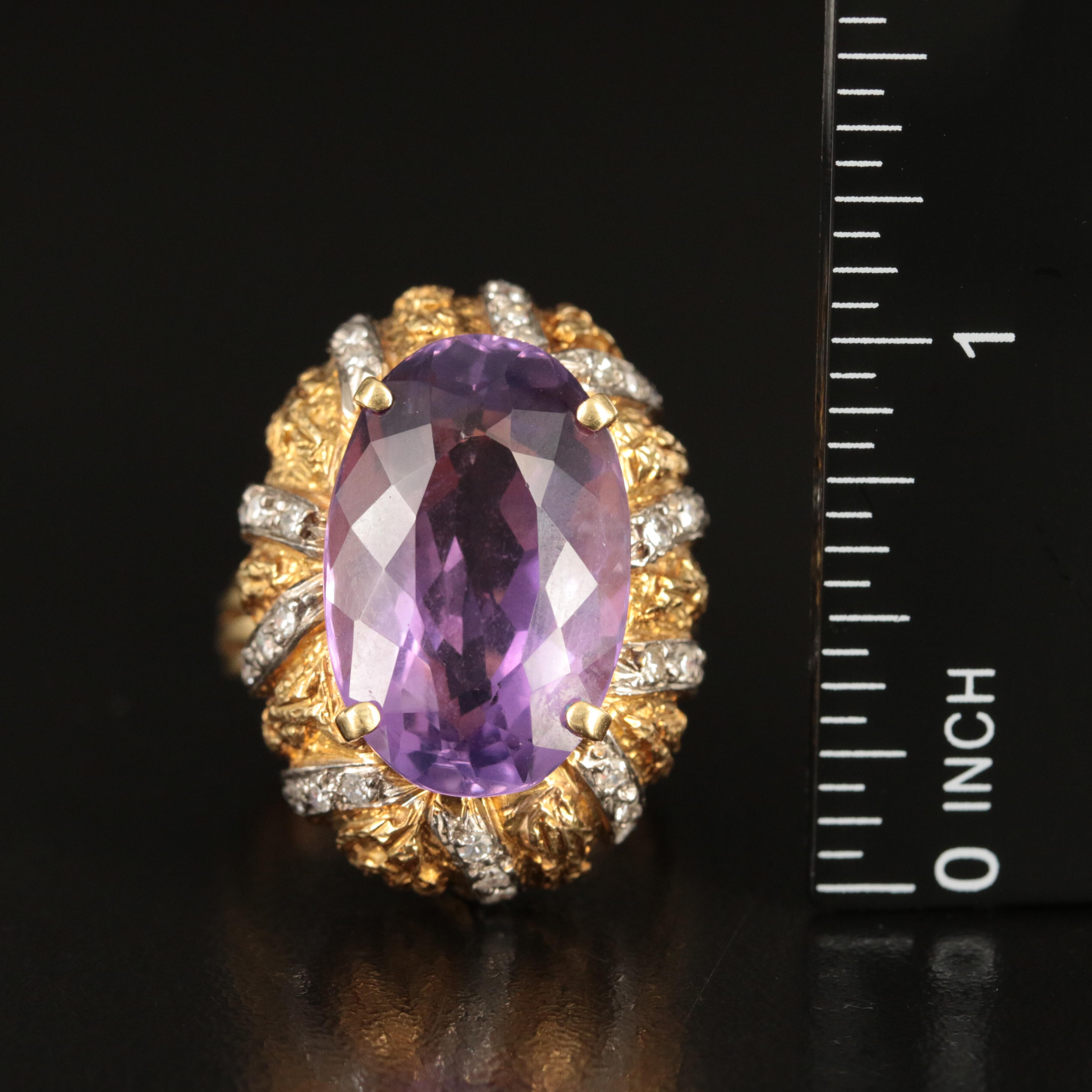 18K 16.33 CT Amethyst and Diamond Ring with 14K Accents