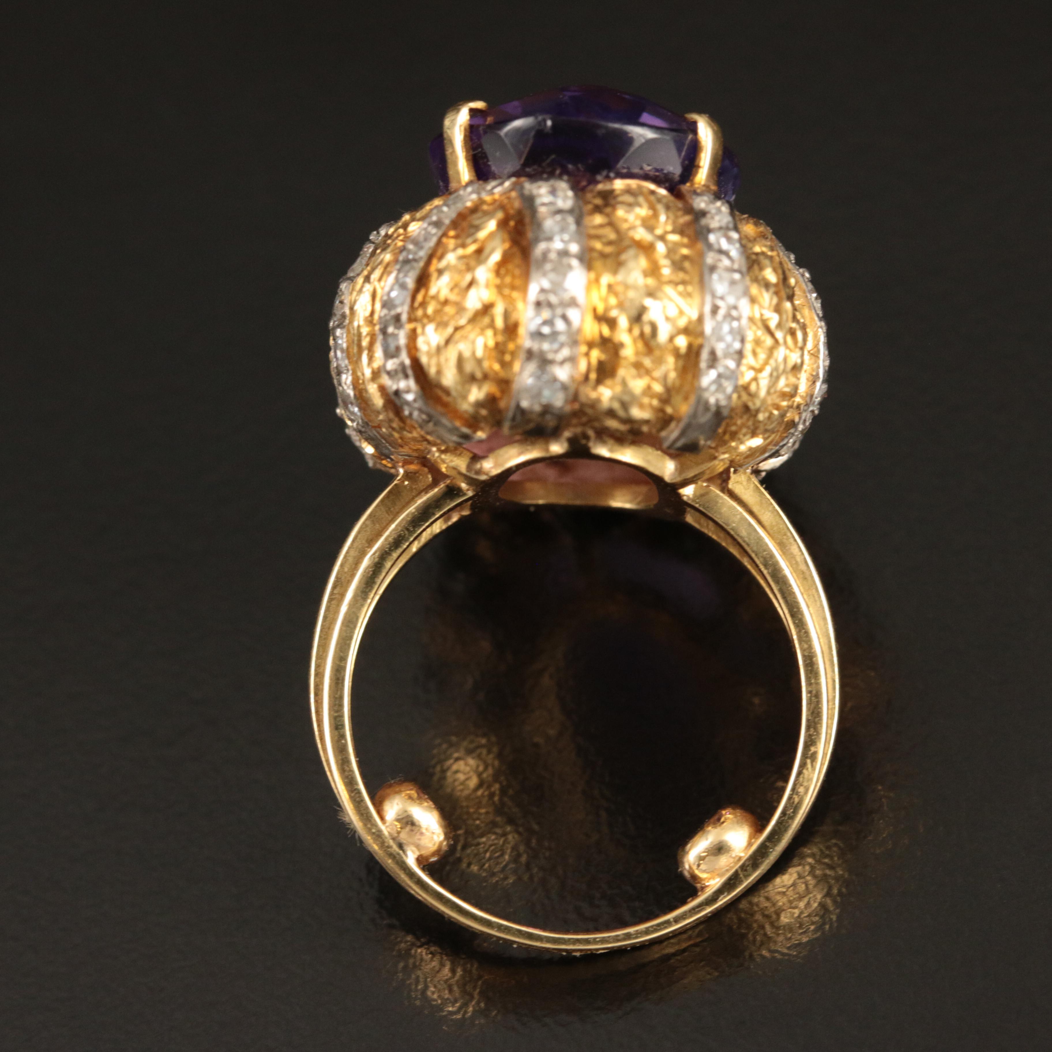 18K 16.33 CT Amethyst and Diamond Ring with 14K Accents