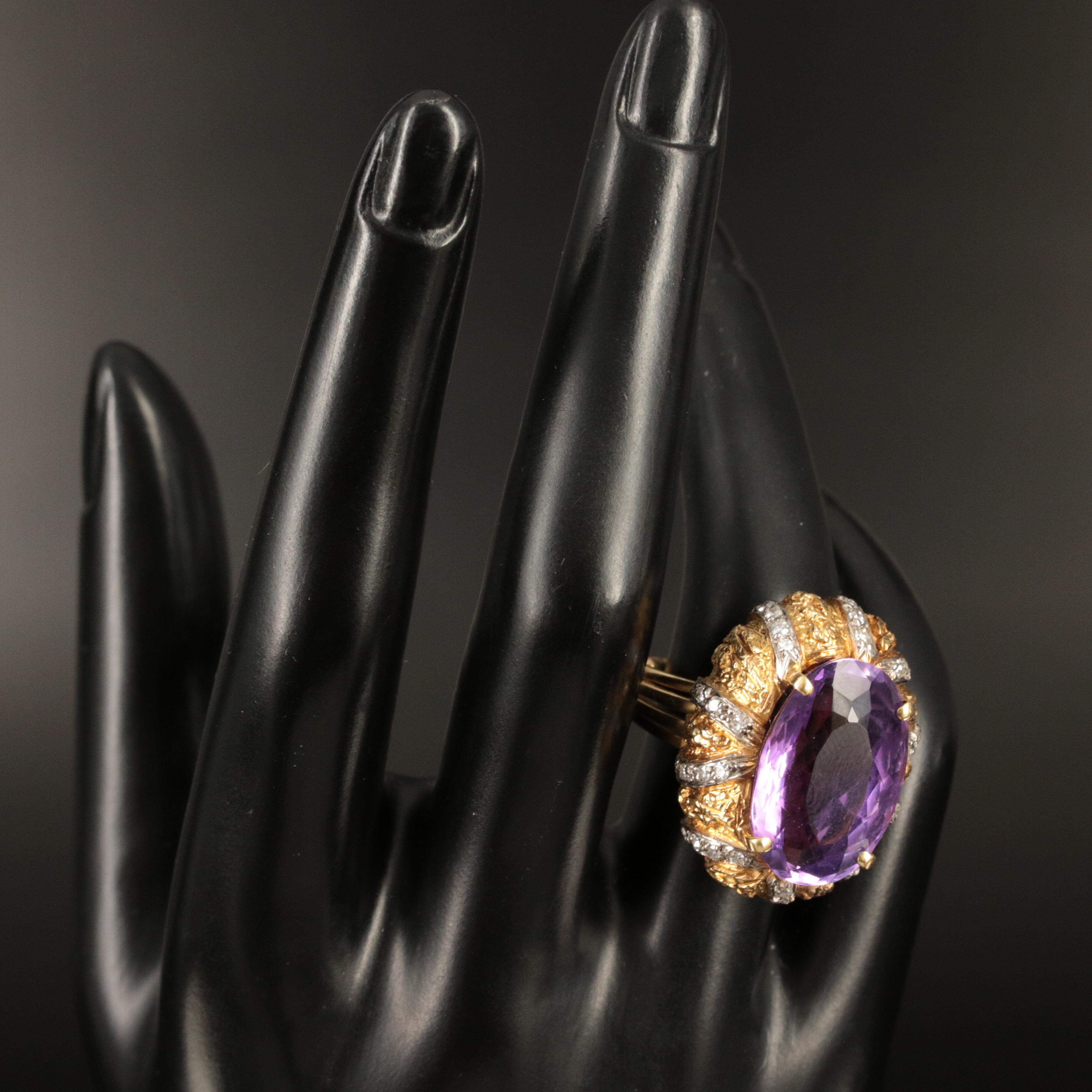 18K 16.33 CT Amethyst and Diamond Ring with 14K Accents