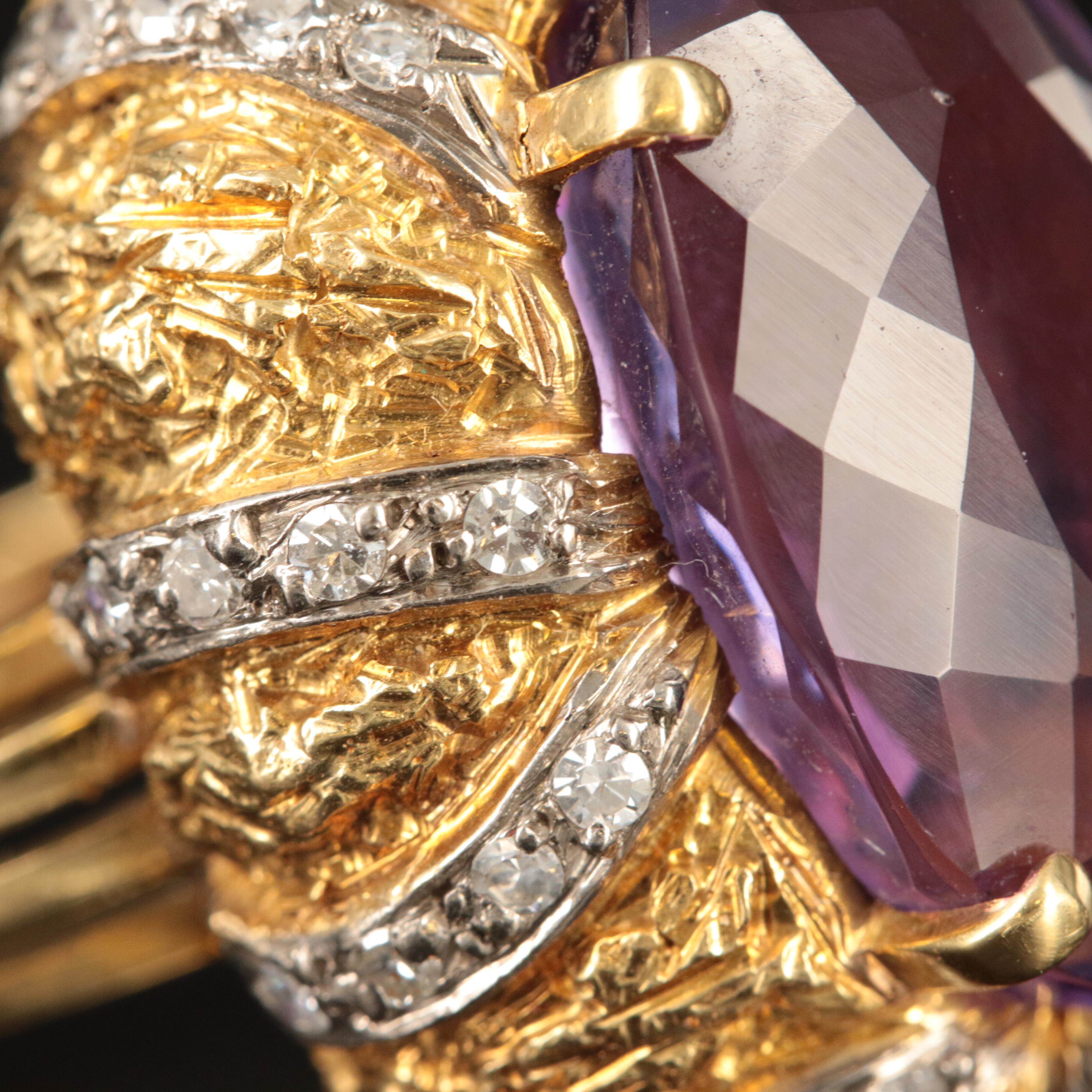 18K 16.33 CT Amethyst and Diamond Ring with 14K Accents