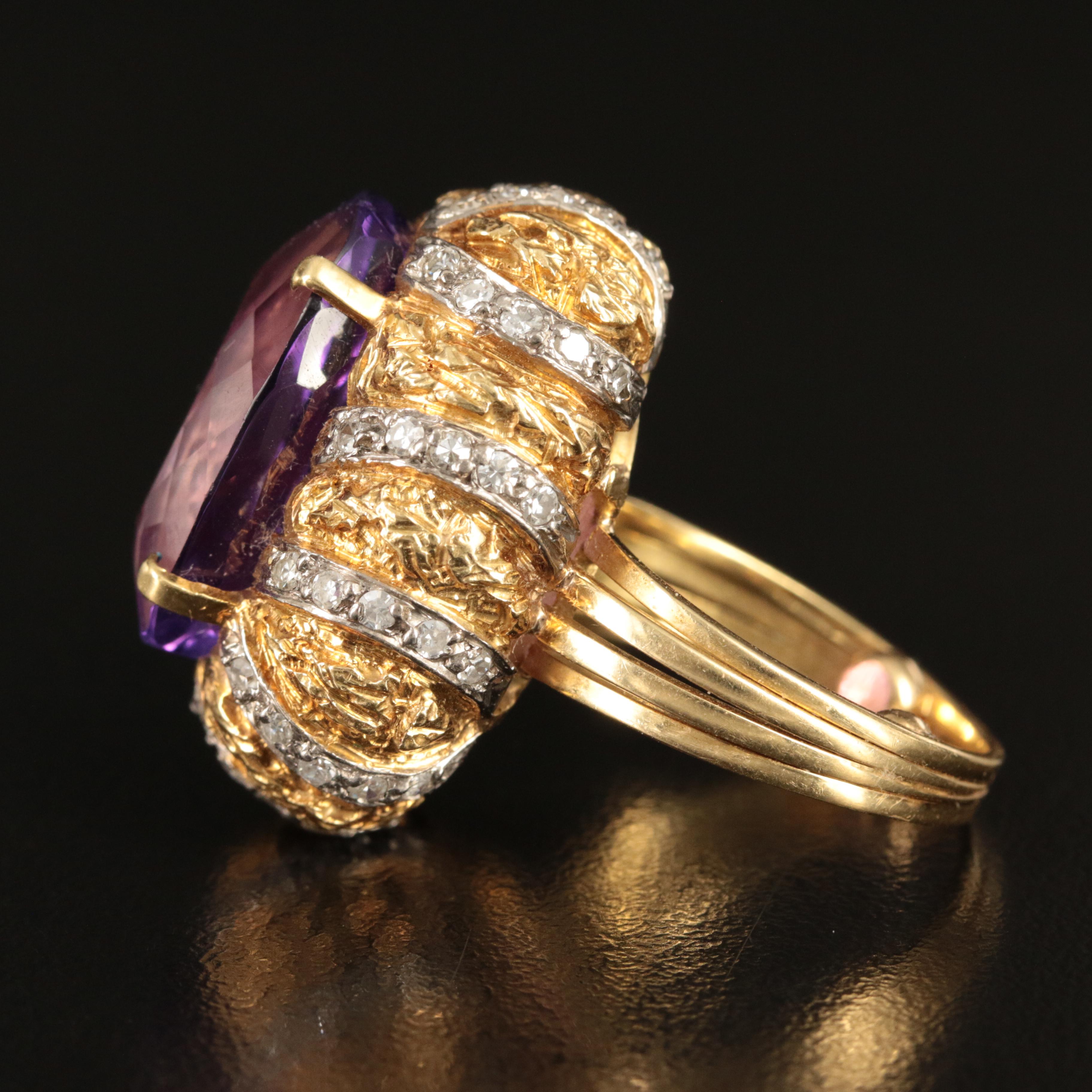 18K 16.33 CT Amethyst and Diamond Ring with 14K Accents