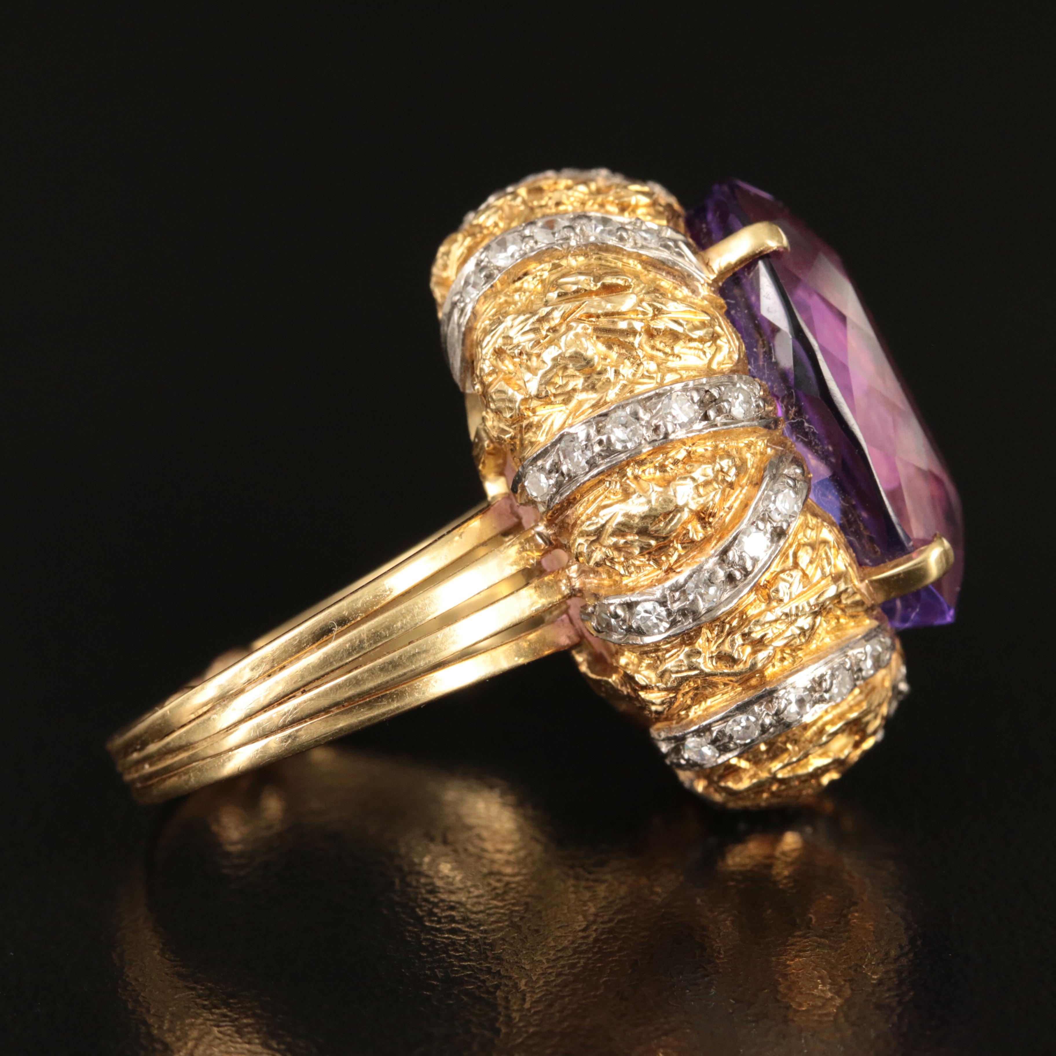 18K 16.33 CT Amethyst and Diamond Ring with 14K Accents