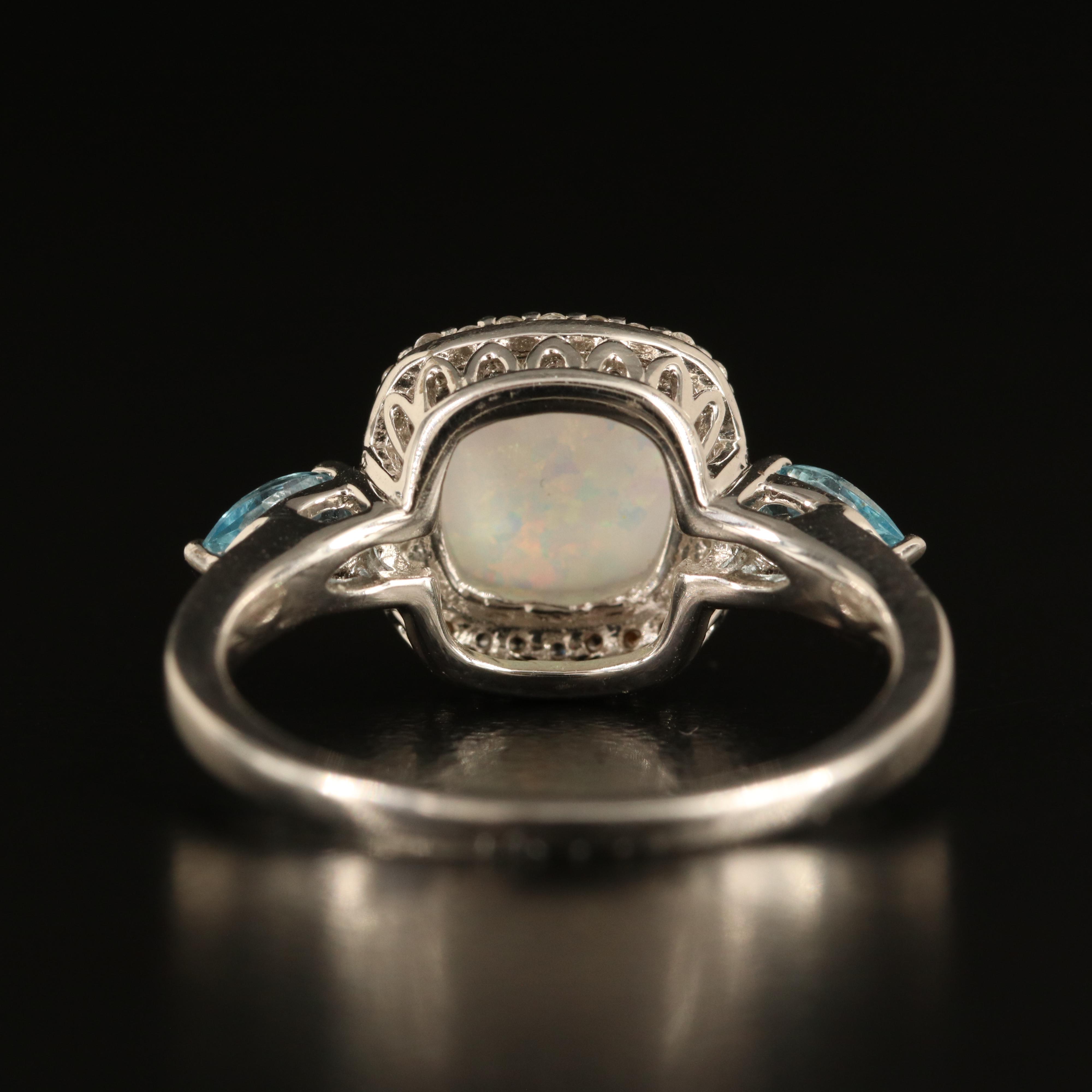 Sterling Opal, Sky Blue Topaz and White Sapphire Ring