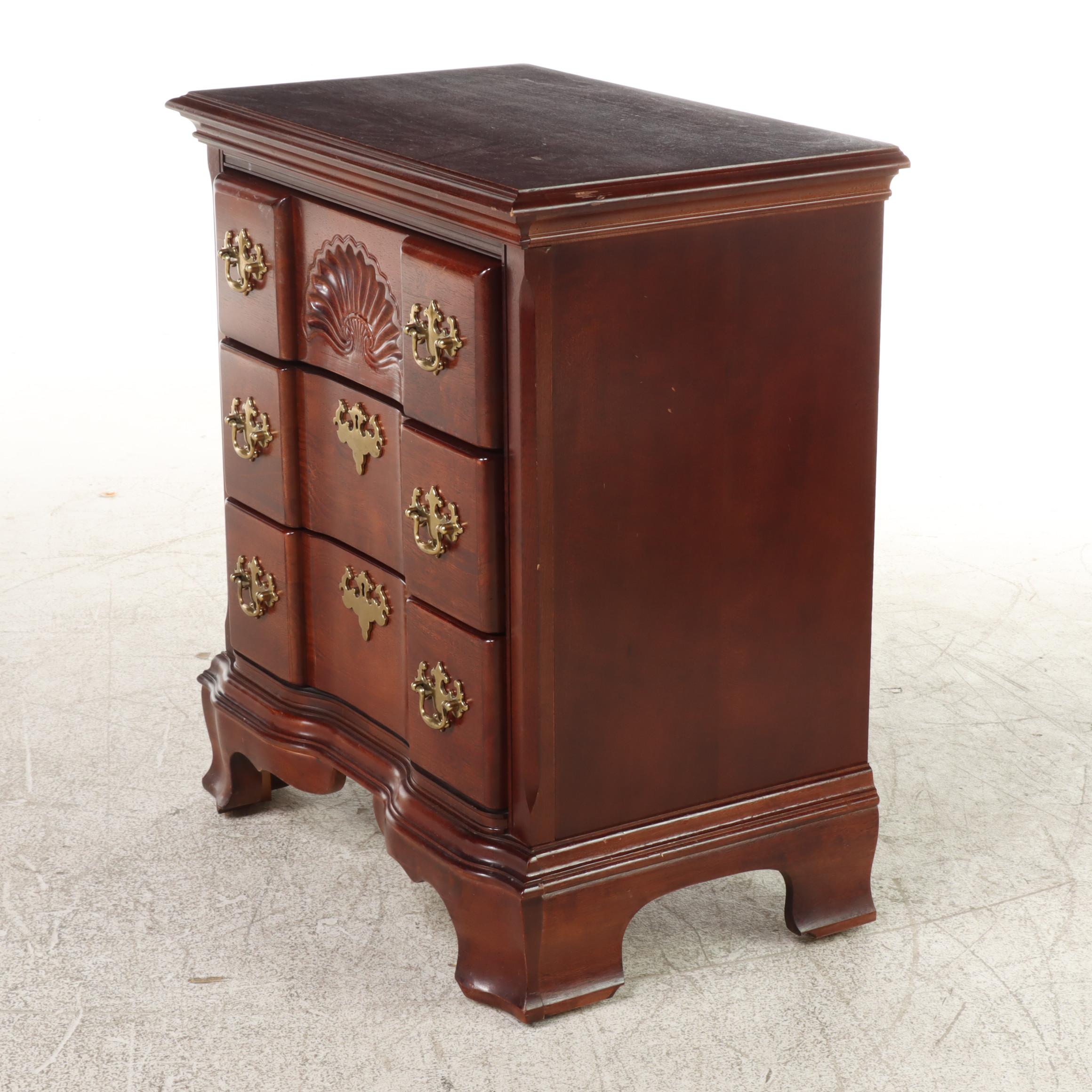 Chippendale Style Cherrywood-Stained Three-Drawer Blockfront Nightstand