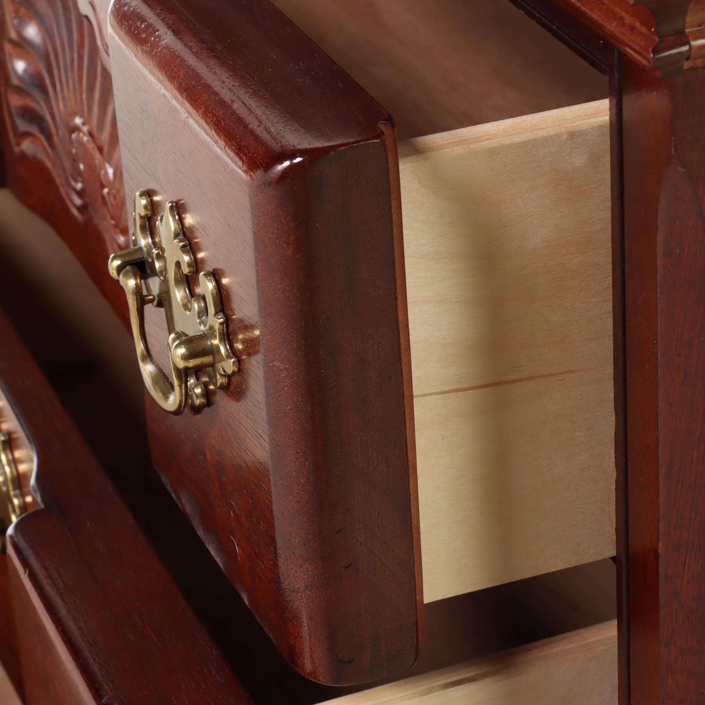 Chippendale Style Cherrywood-Stained Three-Drawer Blockfront Nightstand