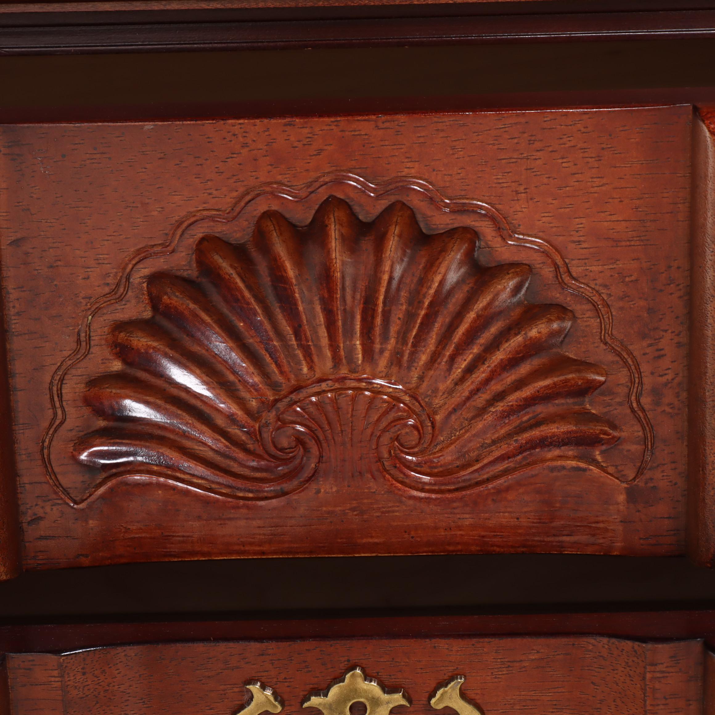 Chippendale Style Cherrywood-Stained Three-Drawer Blockfront Nightstand