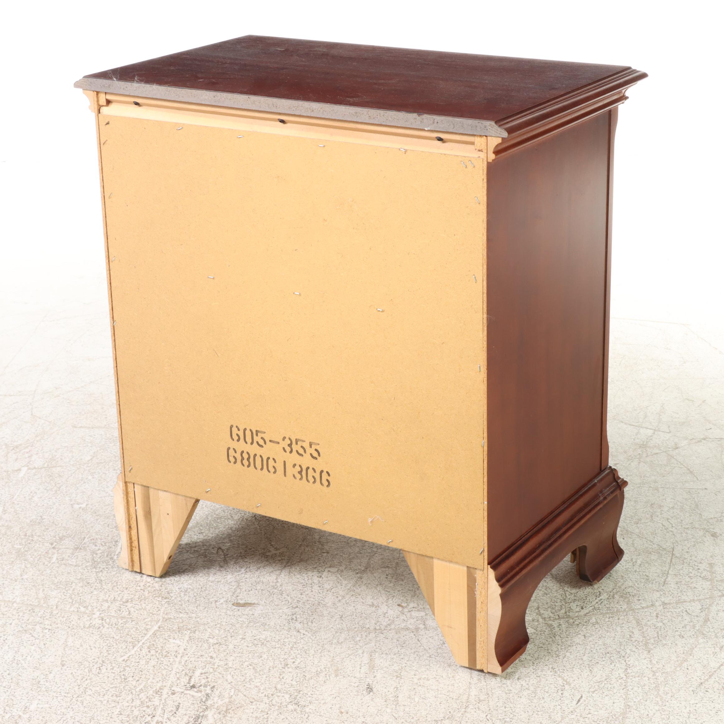 Chippendale Style Cherrywood-Stained Three-Drawer Blockfront Nightstand