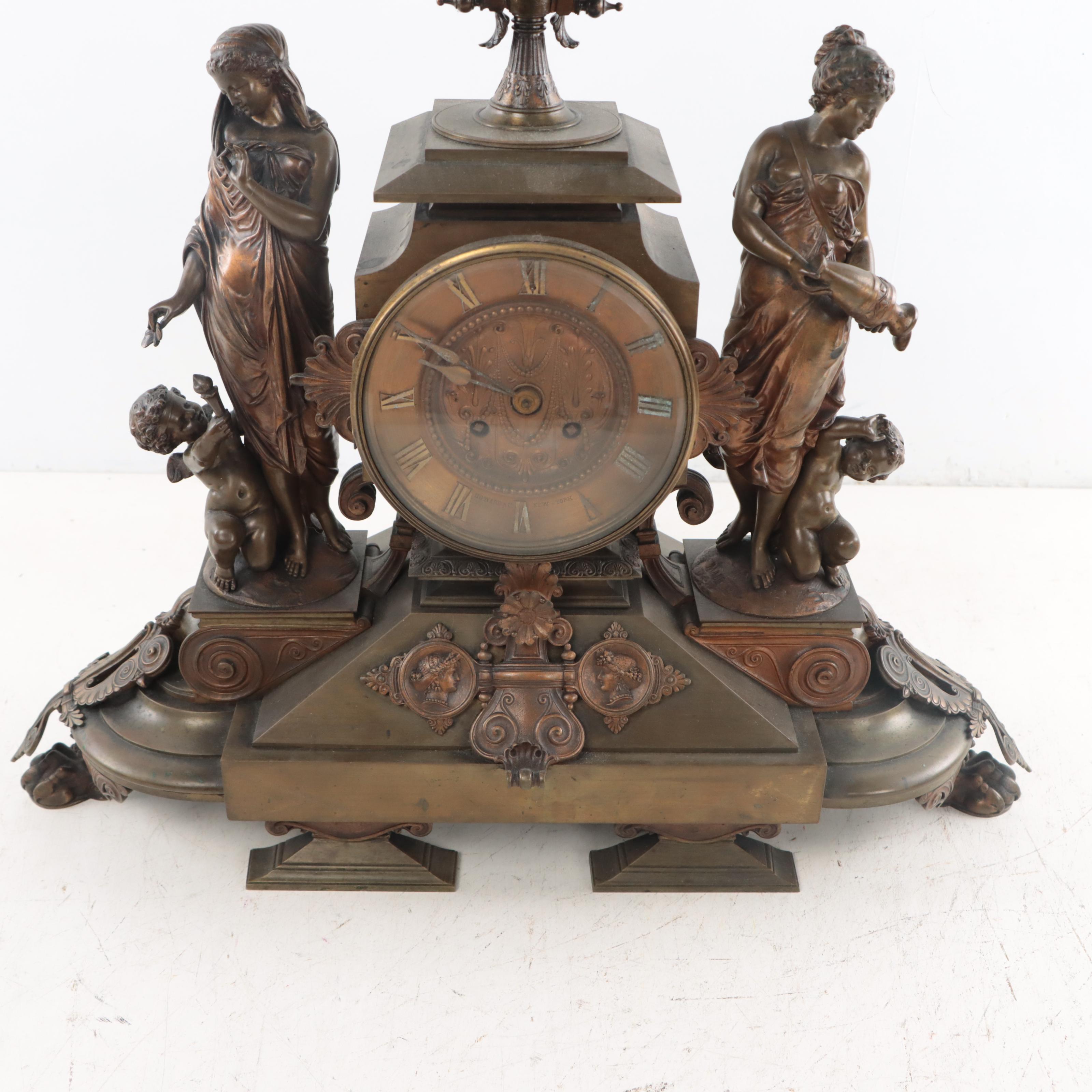 Howard & Co. François Mage Cast Bronze and Spelter Mantel Clock