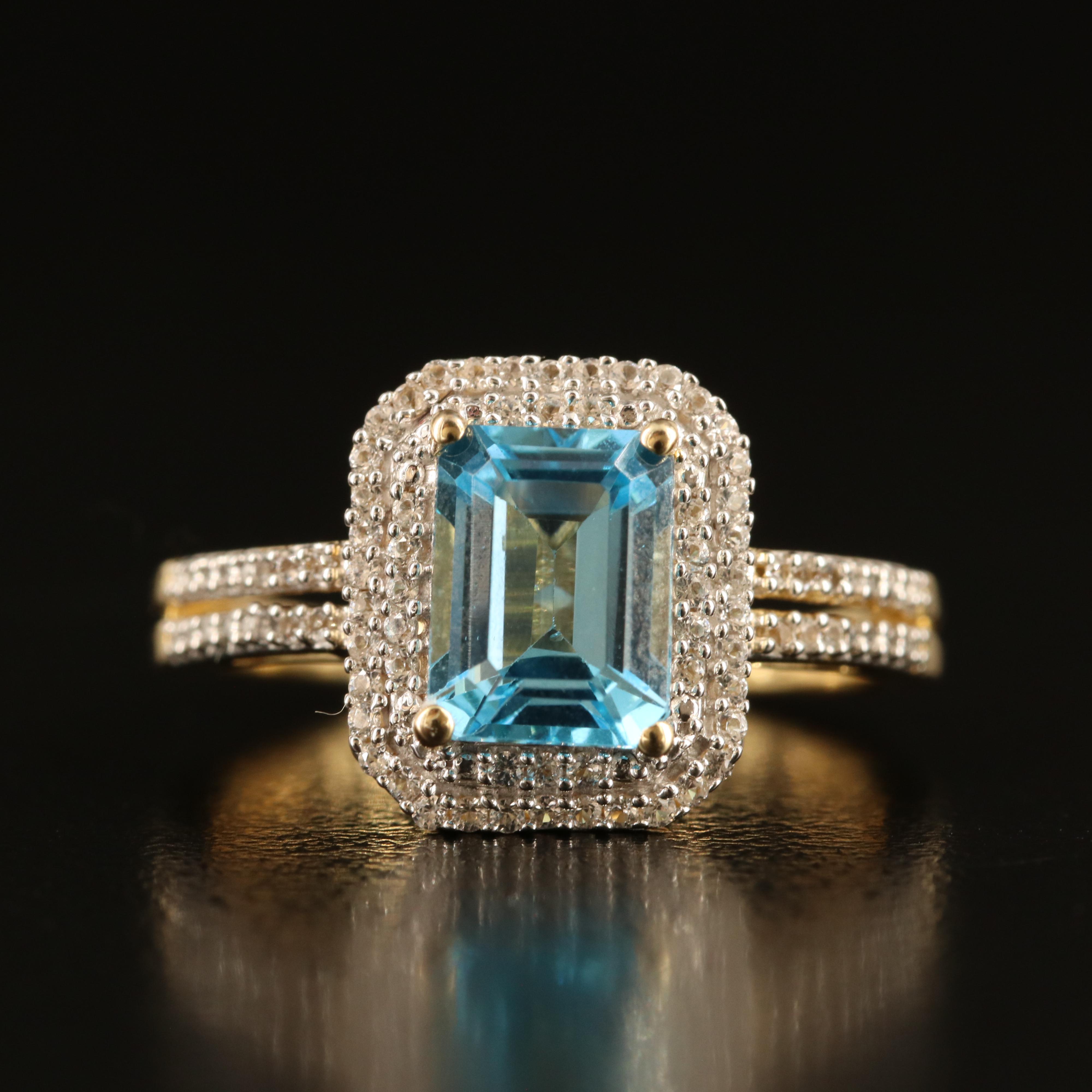 Sterling Swiss Blue Topaz and White Sapphire Ring