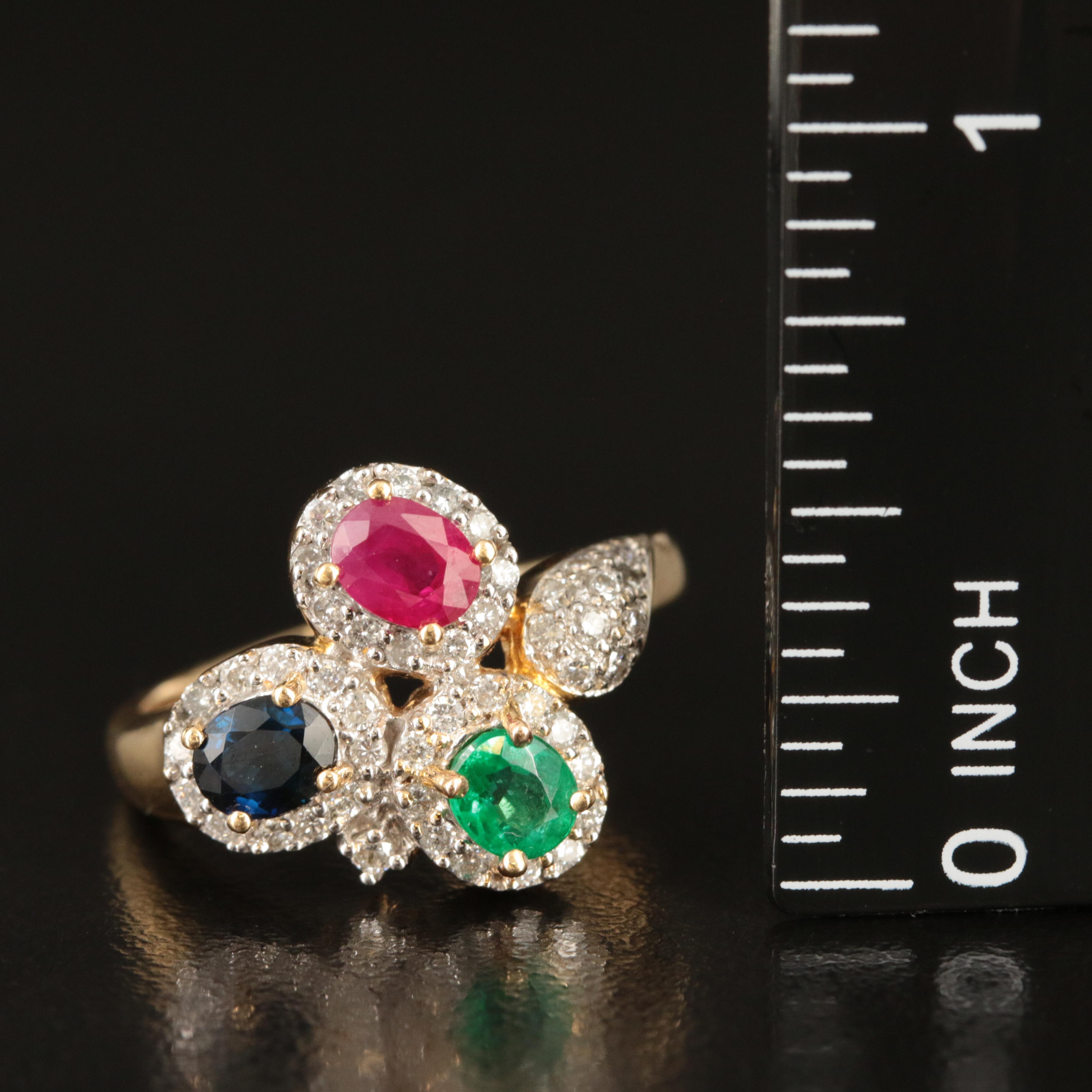 18K Ruby, Emerald, Sapphire and Diamond Ring