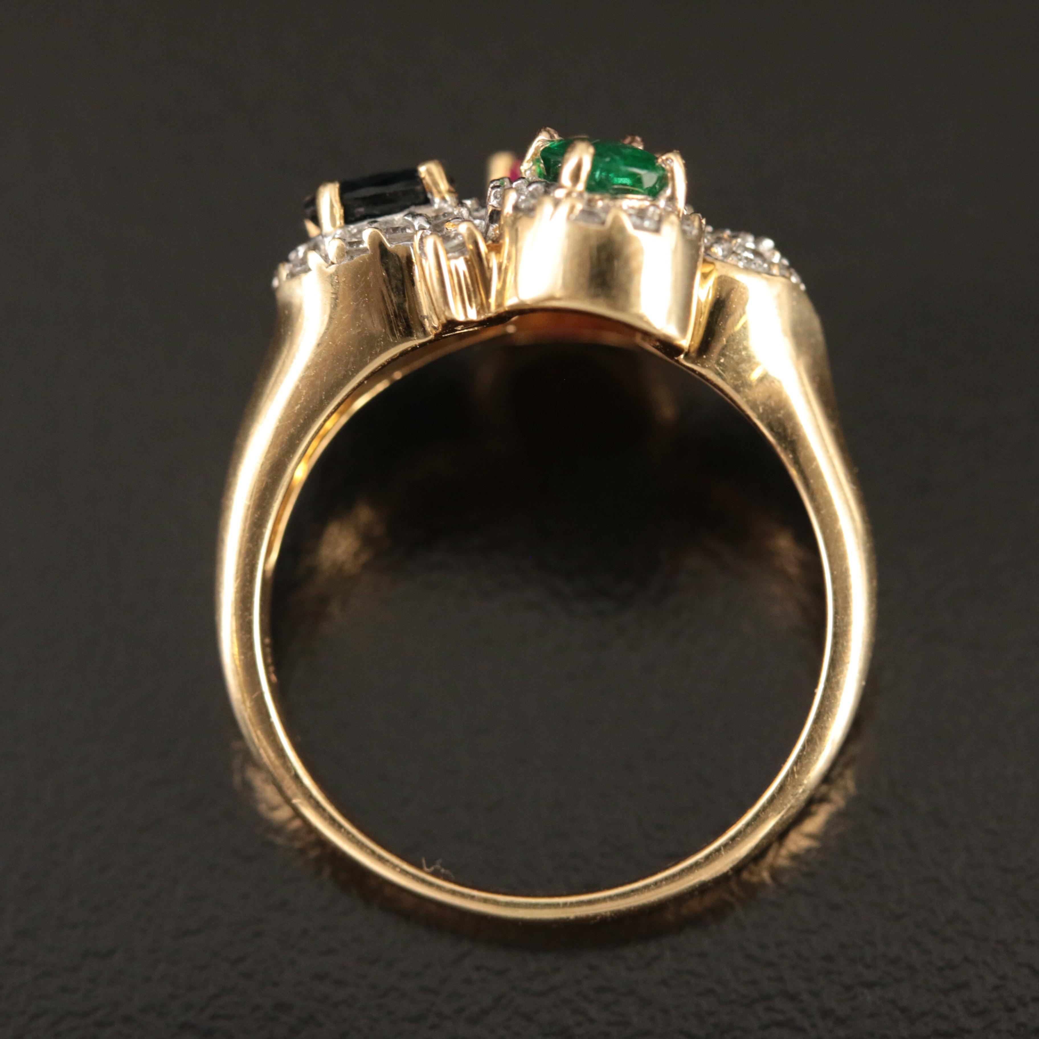 18K Ruby, Emerald, Sapphire and Diamond Ring